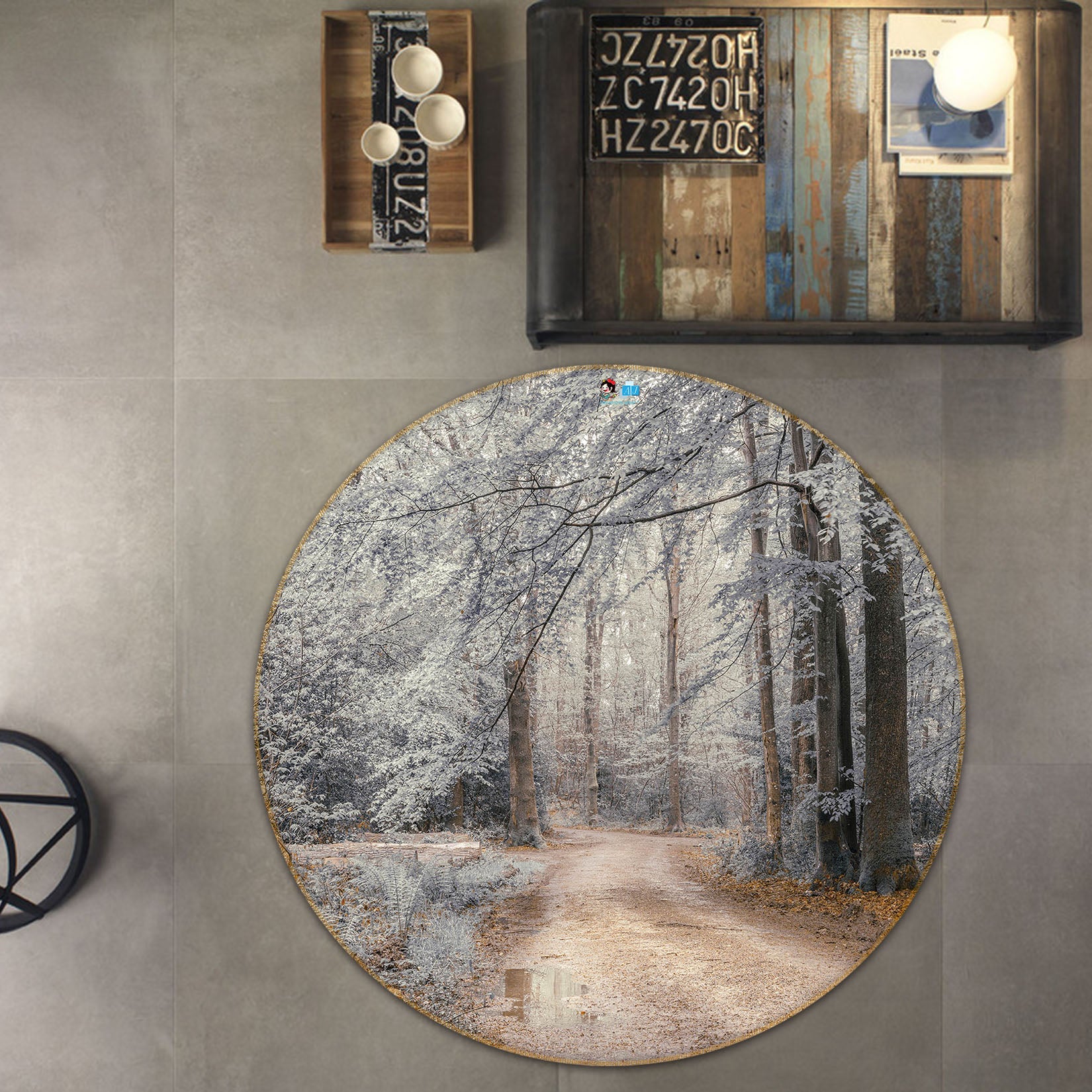 3D Forest Path 7406 Assaf Frank Rug Round Non Slip Rug Mat