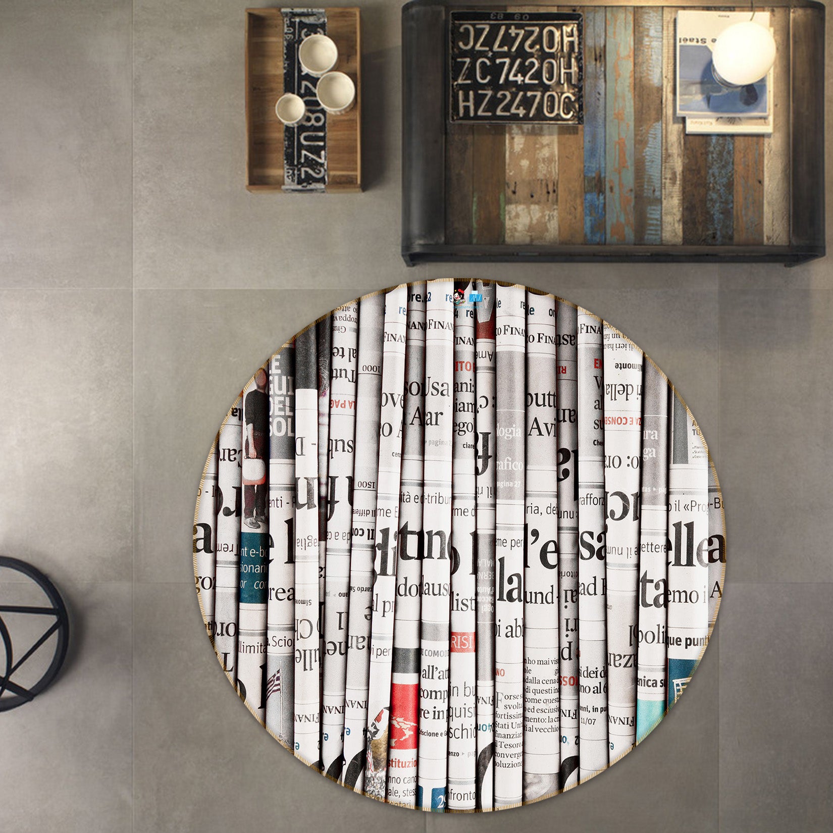 3D Newspaper Book 74008 Round Non Slip Rug Mat