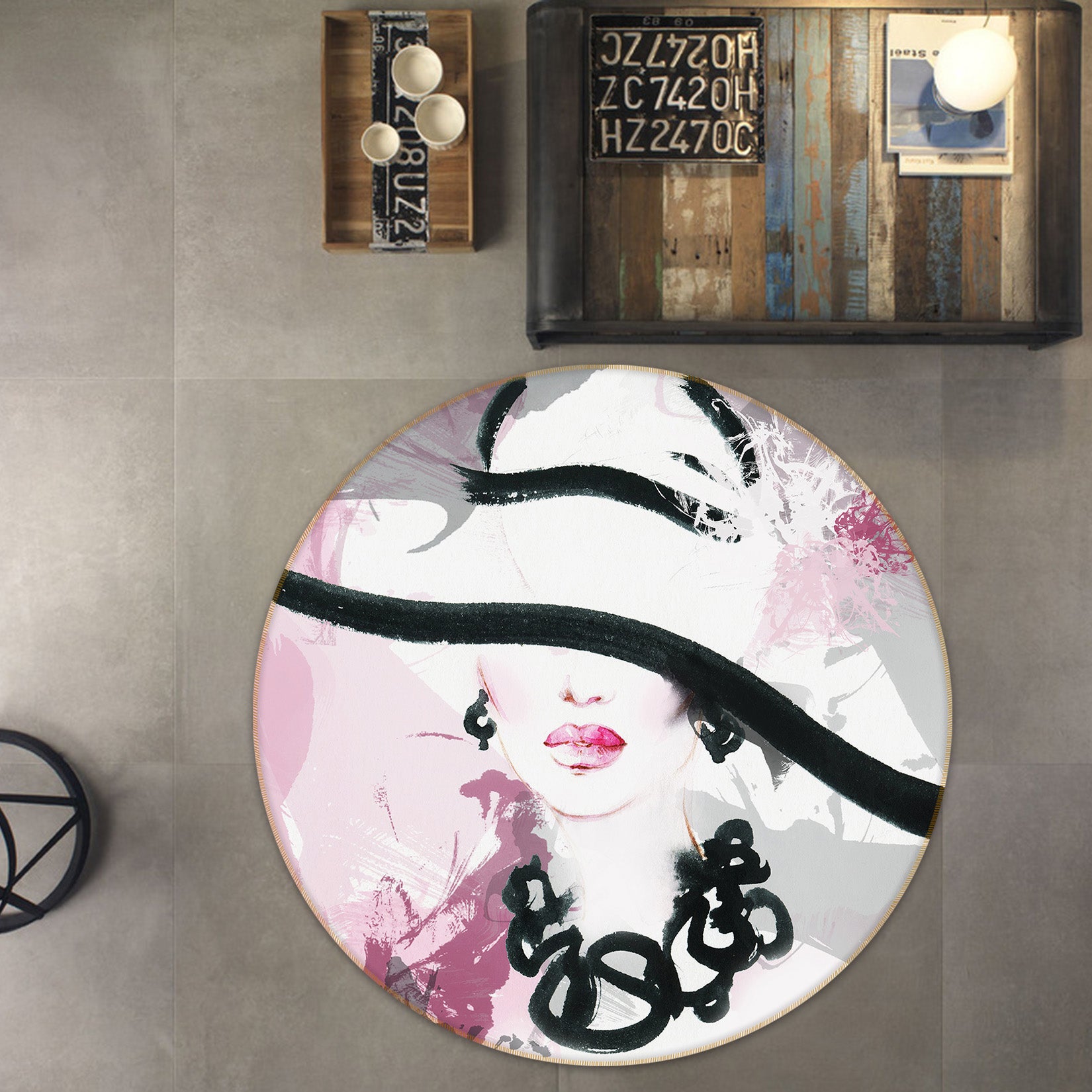 3D Hat Girl 36225 Round Non Slip Rug Mat