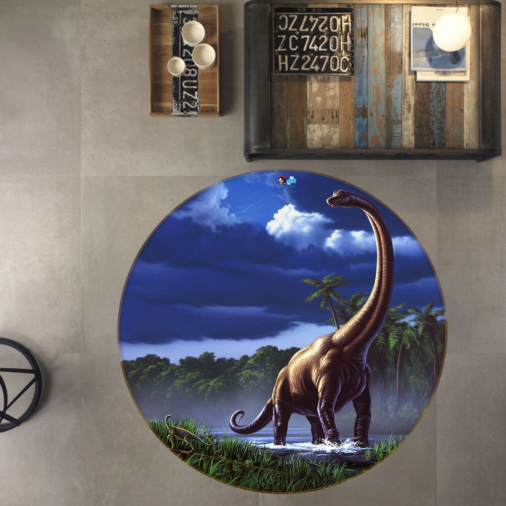 3D Long-Necked Dinosaur 83118 Jerry LoFaro Rug Round Non Slip Rug Mat