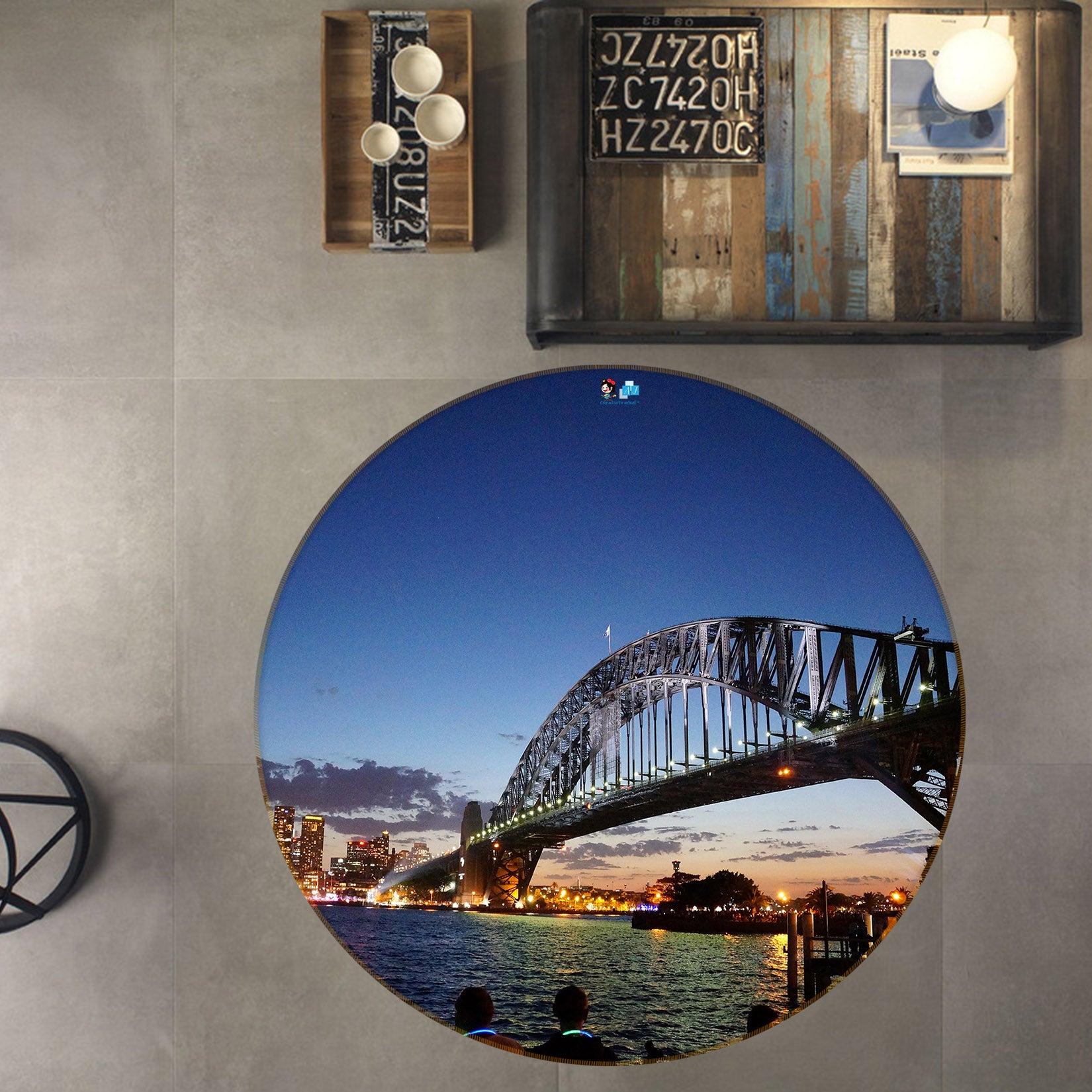 3D Night View Bridge 74096 Round Non Slip Rug Mat