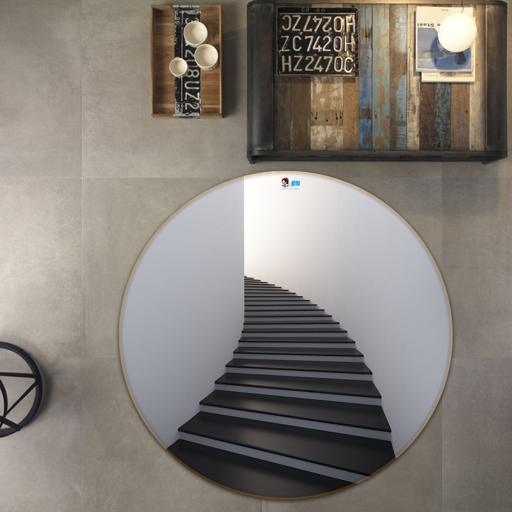 3D Stairs 74131 Round Non Slip Rug Mat