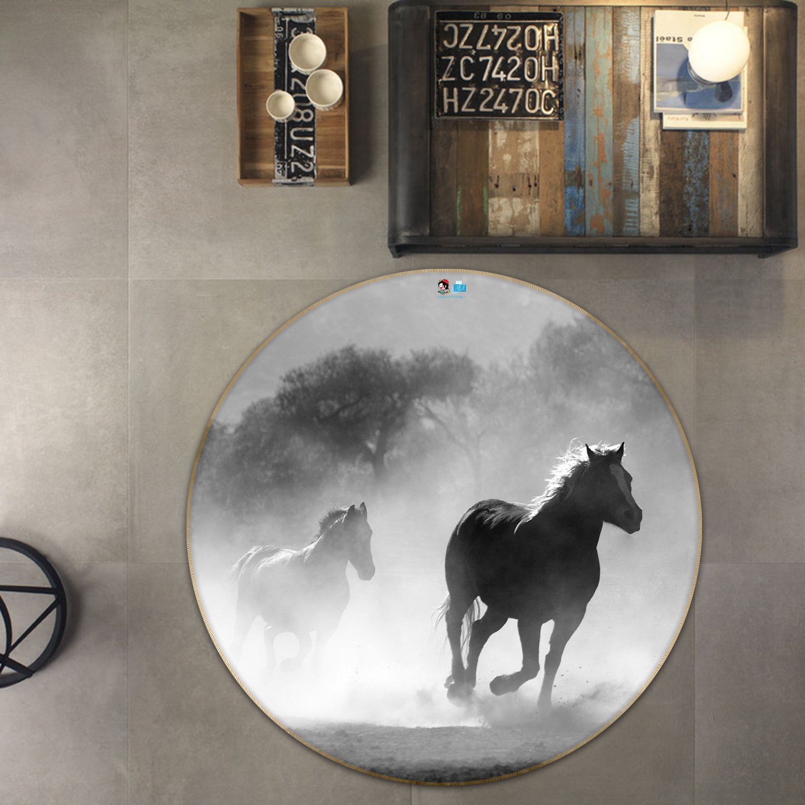 3D Horse 64096 Round Non Slip Rug Mat