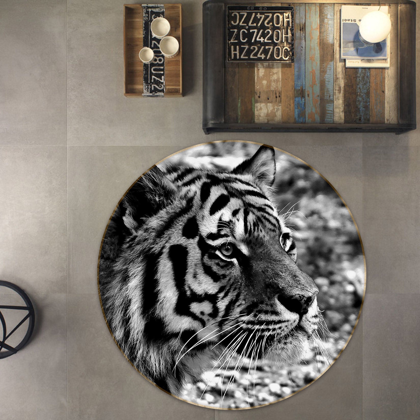 3D Tiger 37243 Animal Round Non Slip Rug Mat