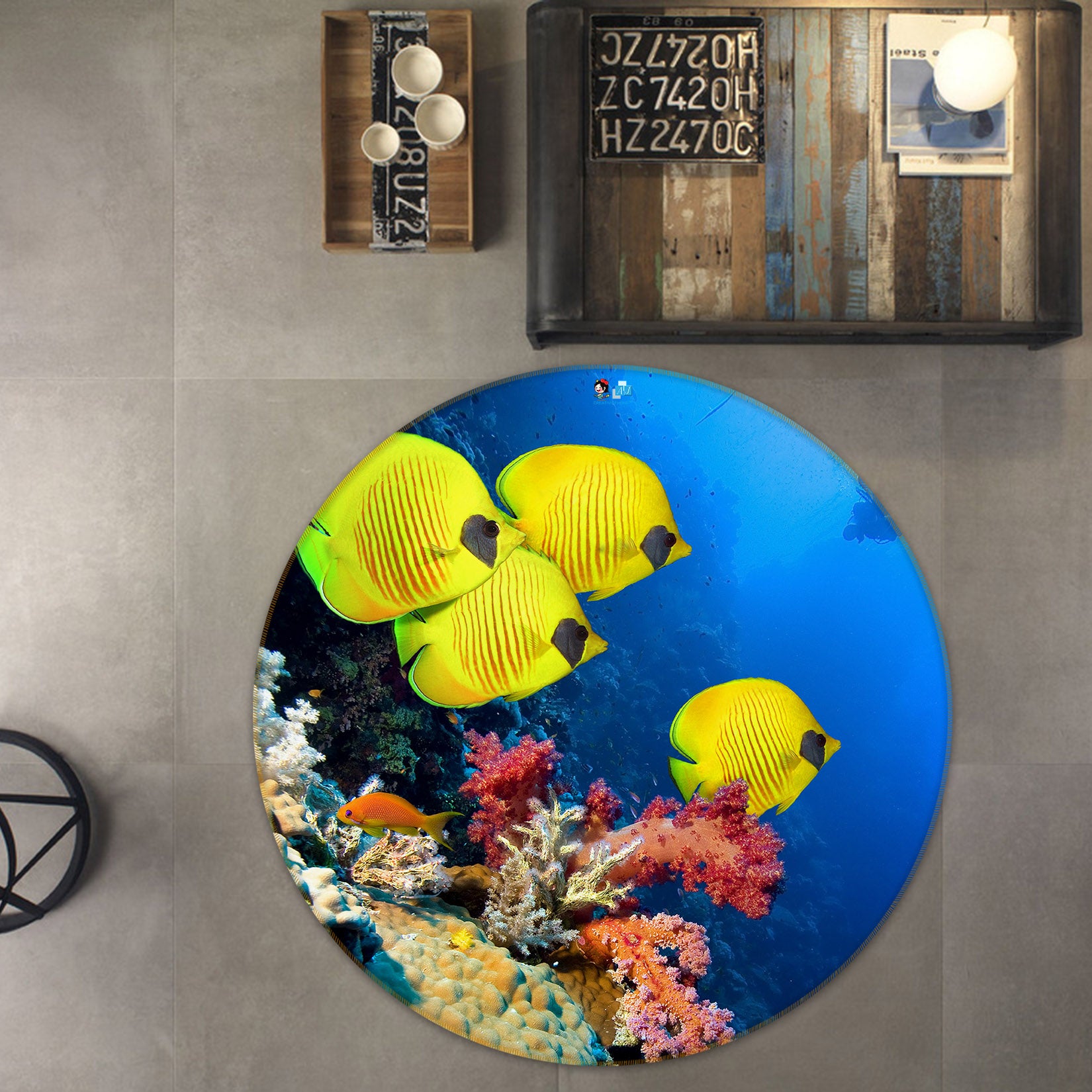 3D Seabed Fish Coral 69148 Round Non Slip Rug Mat