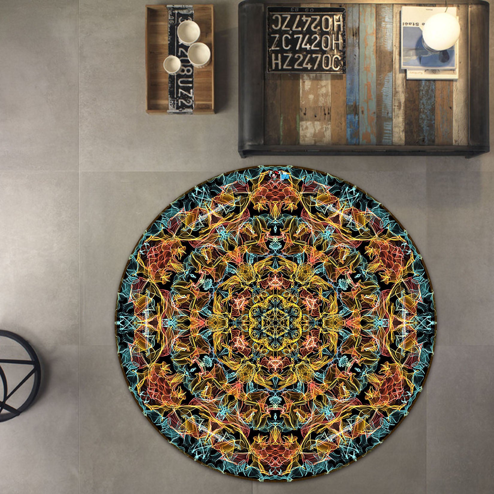 3D Pattern Totem 74275 Round Non Slip Rug Mat