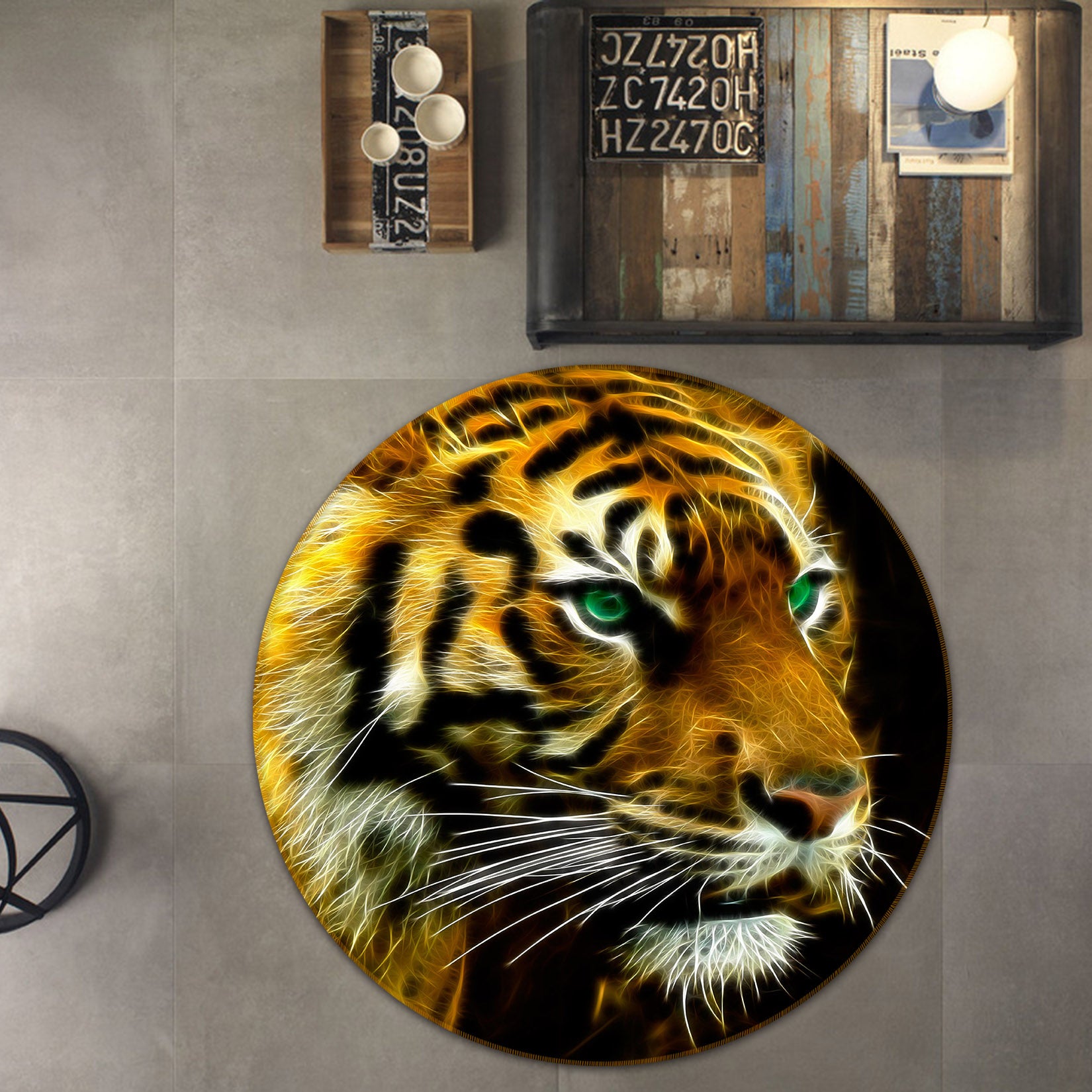 3D Tiger 38083 Animal Round Non Slip Rug Mat