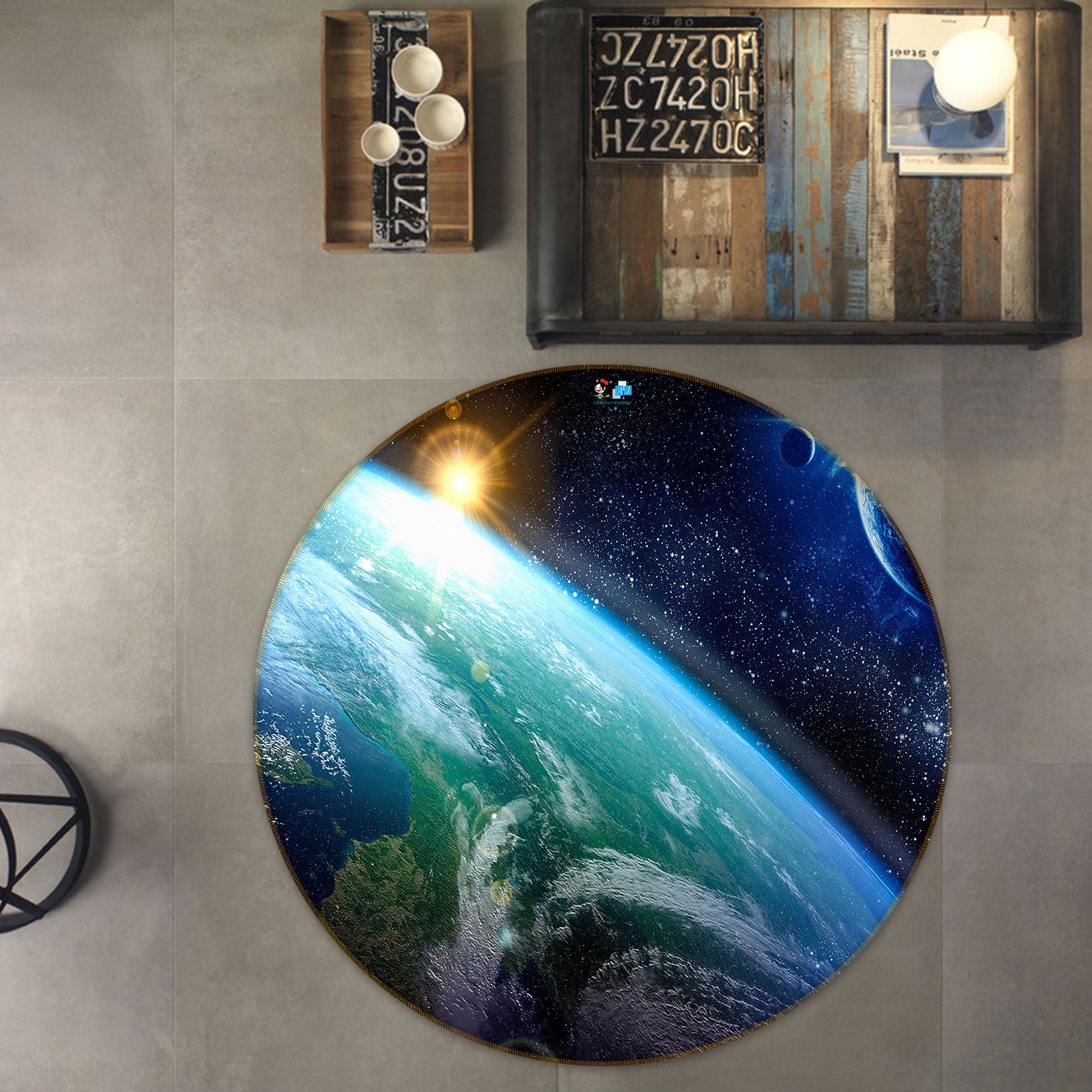 3D Earth Planet 81008 Round Non Slip Rug Mat