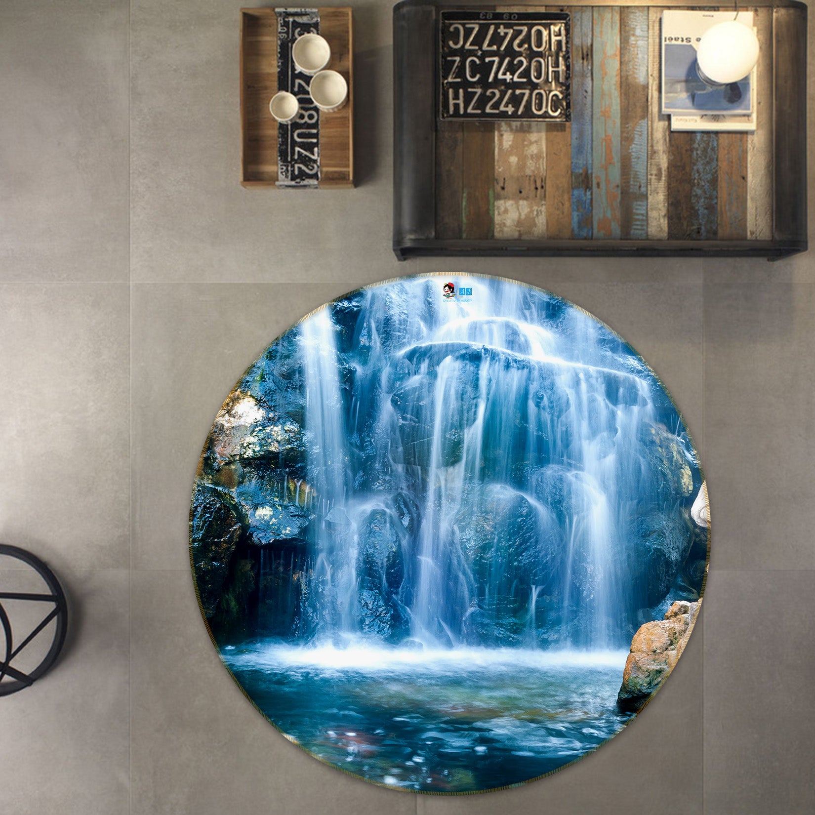 3D Waterfall 69087 Round Non Slip Rug Mat