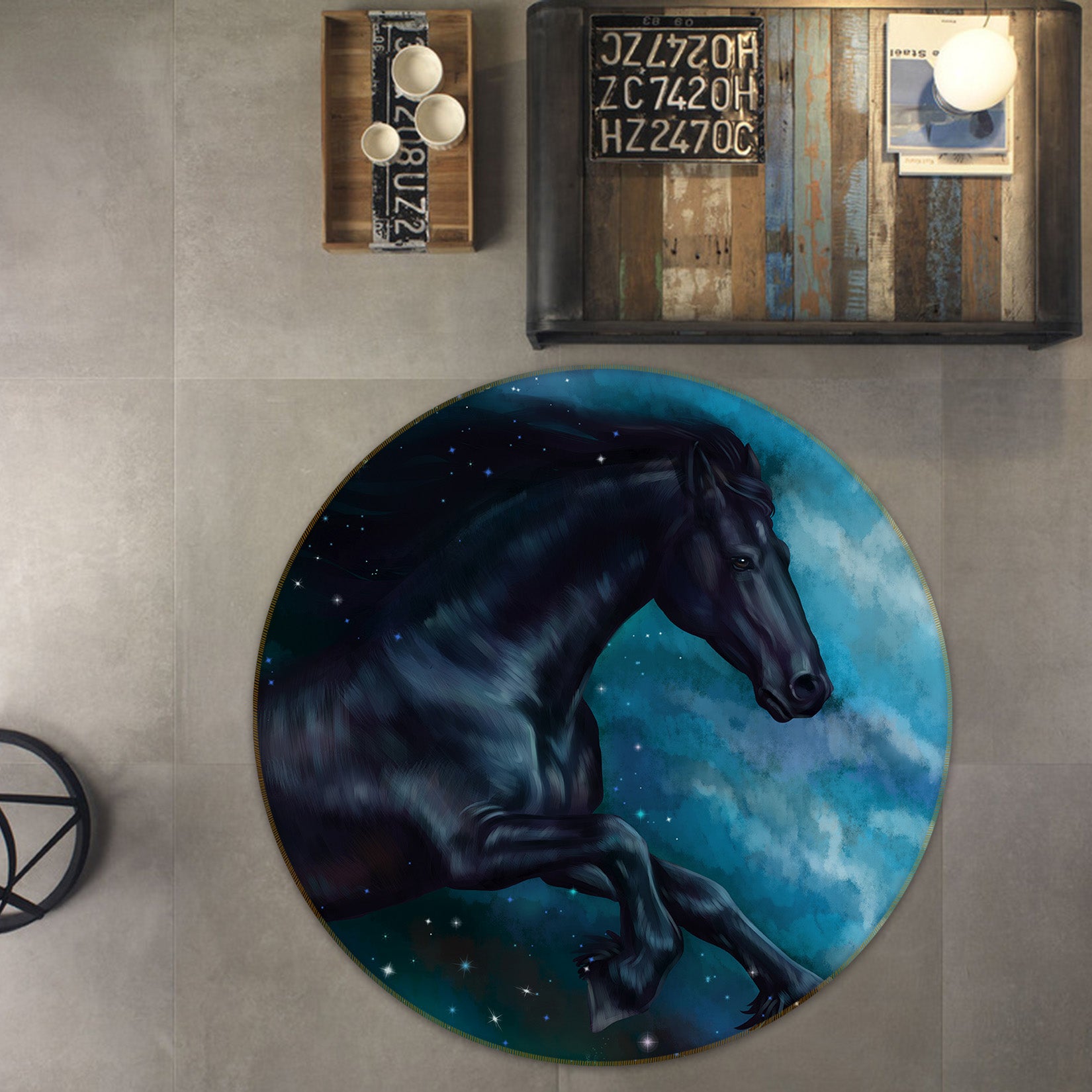 3D Dark Horse 37166 Animal Round Non Slip Rug Mat
