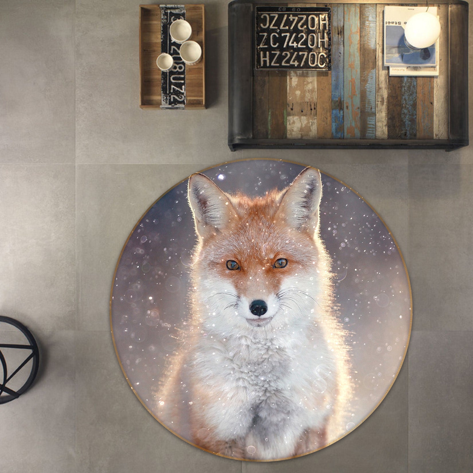 3D Fox Snow 38002 Animal Round Non Slip Rug Mat