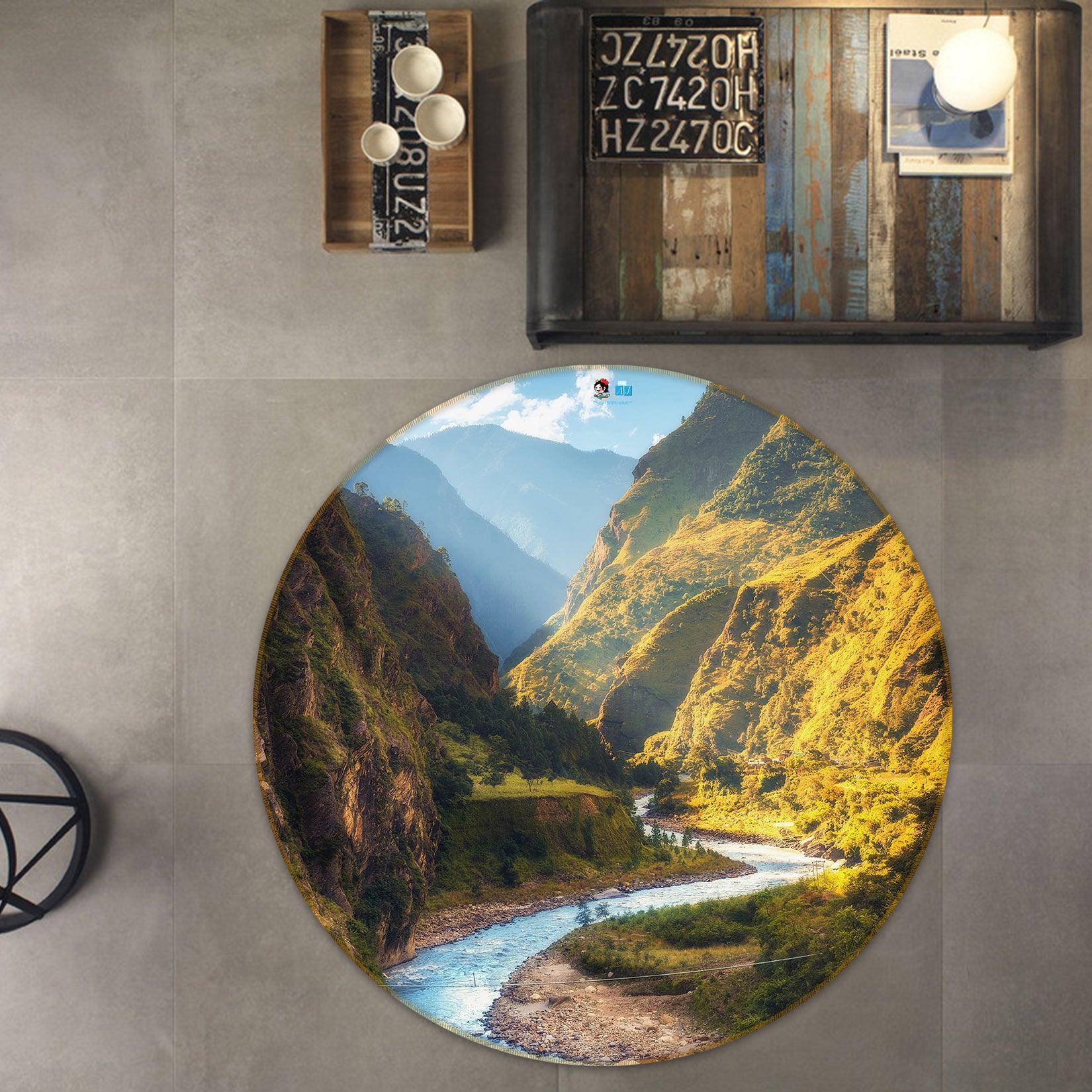 3D Mountains Rivers 69095 Round Non Slip Rug Mat