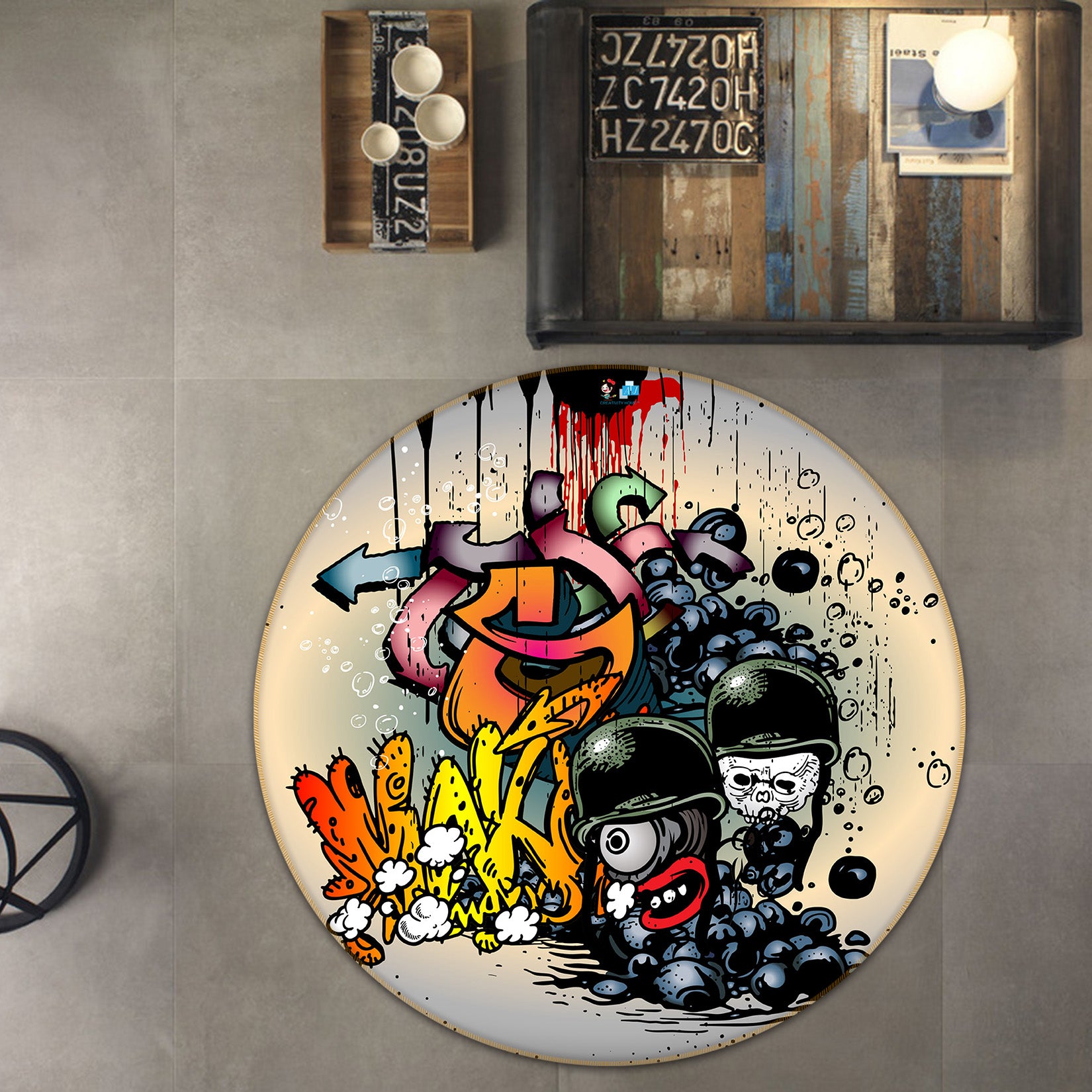 3D Graffiti 75001 Round Non Slip Rug Mat