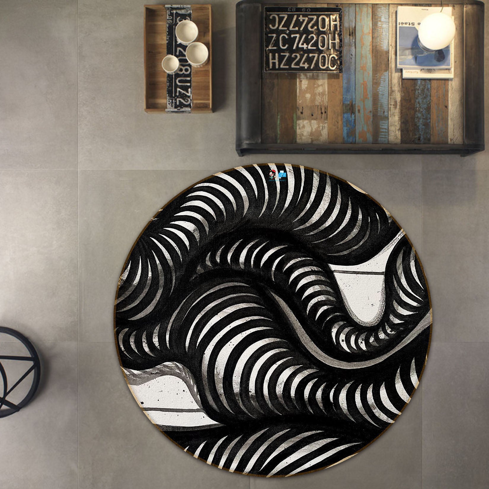 3D Line Drawing 8246 Jacqueline Reynoso Rug Round Non Slip Rug Mat