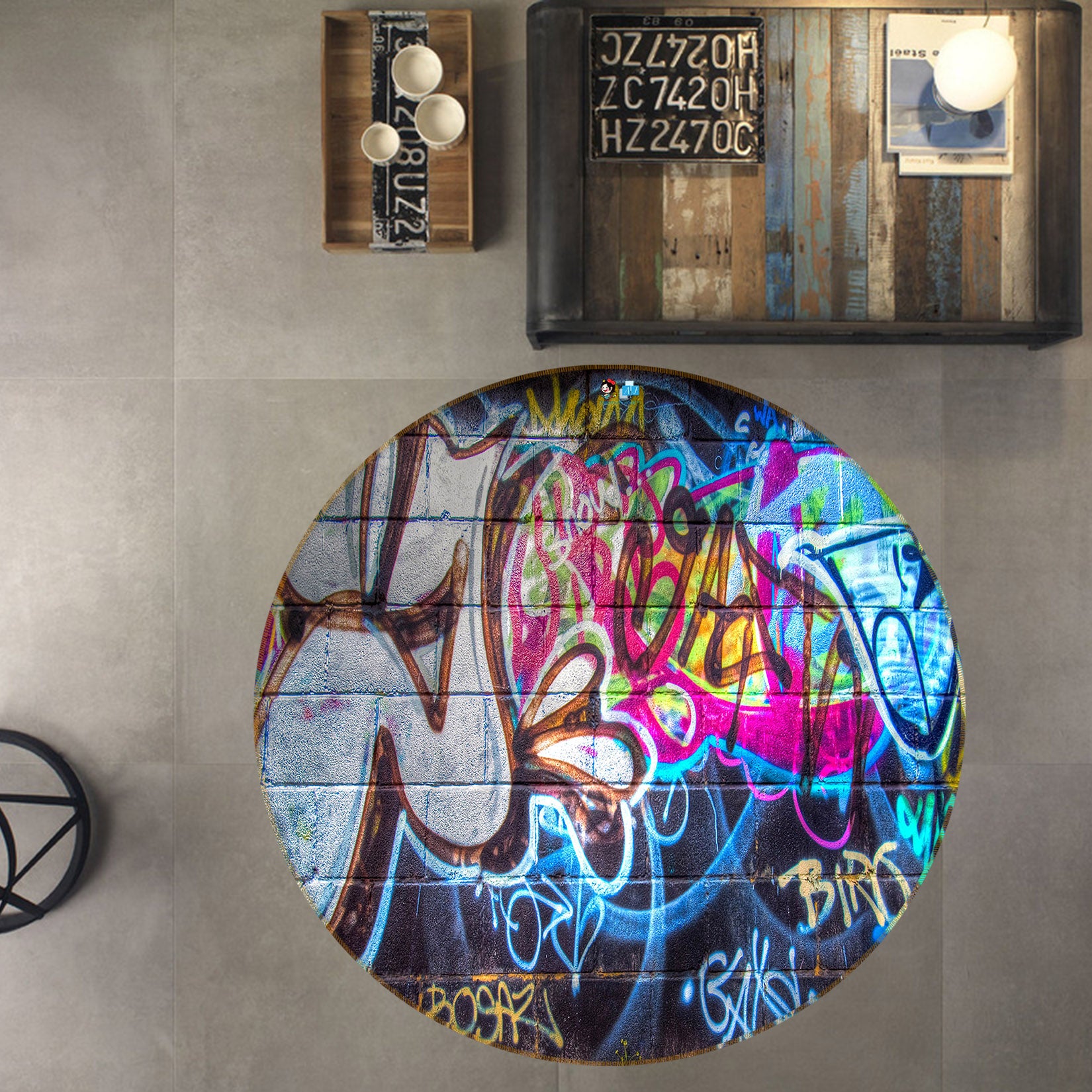 3D Graffiti Wall 74082 Round Non Slip Rug Mat