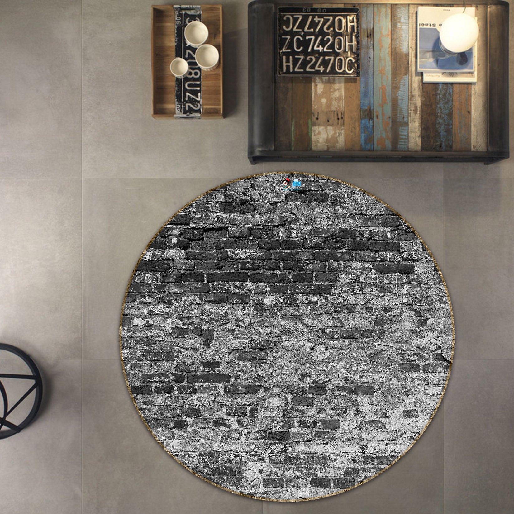 3D Brick Wall 72129 Round Non Slip Rug Mat