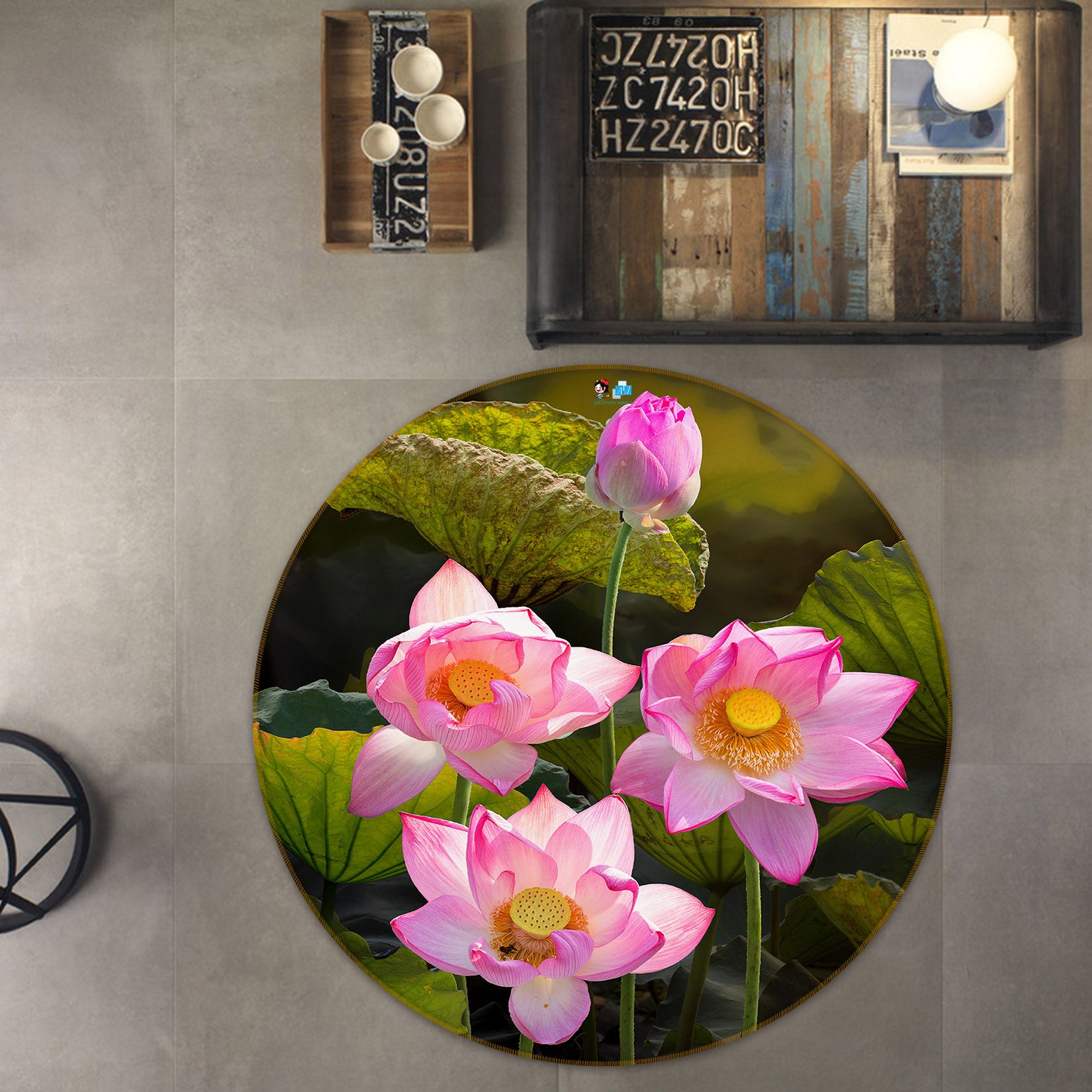 3D Lotus 71169 Round Non Slip Rug Mat