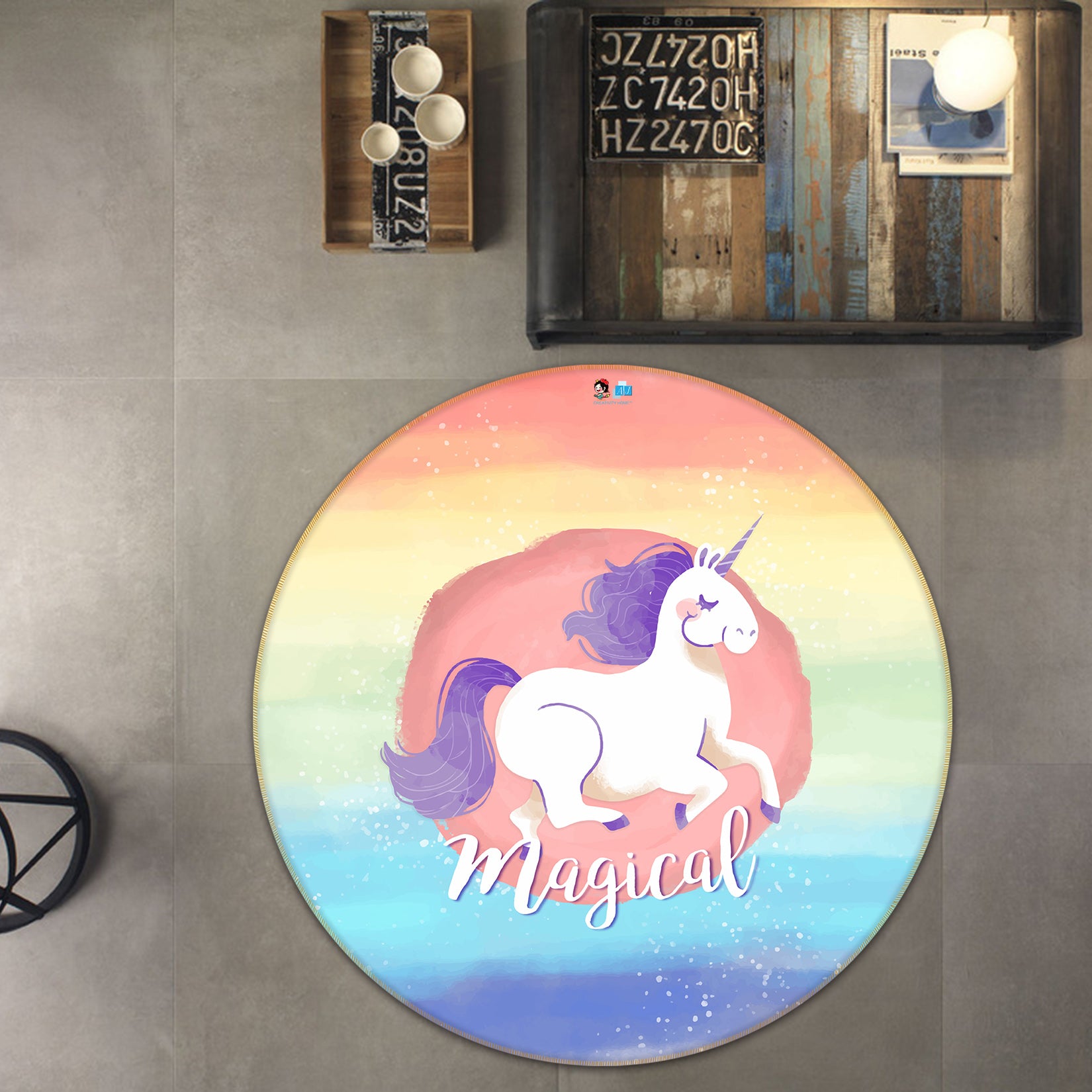 3D Unicorn 64068 Round Non Slip Rug Mat