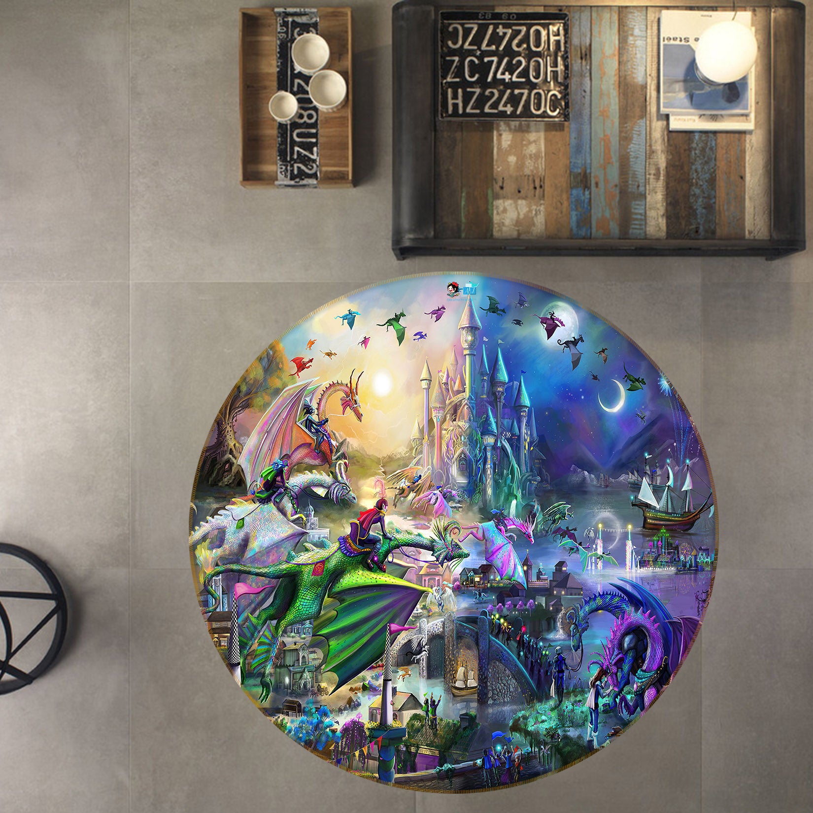 3D Dinosaur World 83159 Rose Catherine Khan Rug Round Non Slip Rug Mat