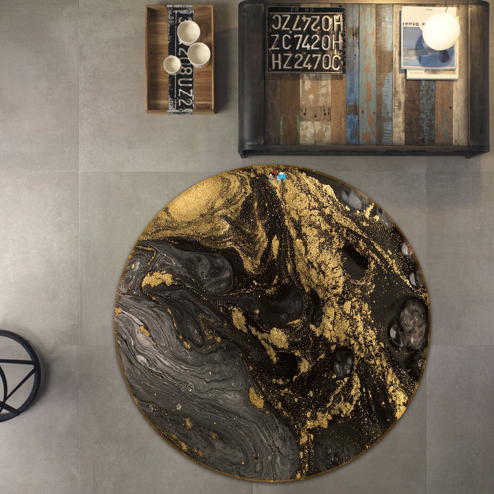 3D Black Gold Pattern 4980 Round Non Slip Rug Mat Mat AJ Creativity Home 