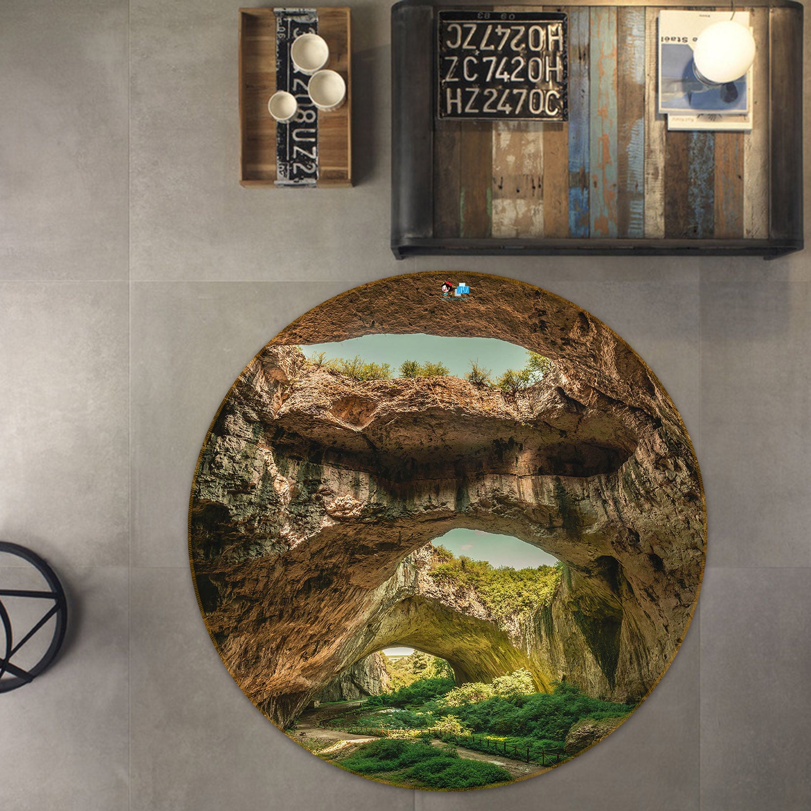 3D Stone Cave 69195 Round Non Slip Rug Mat