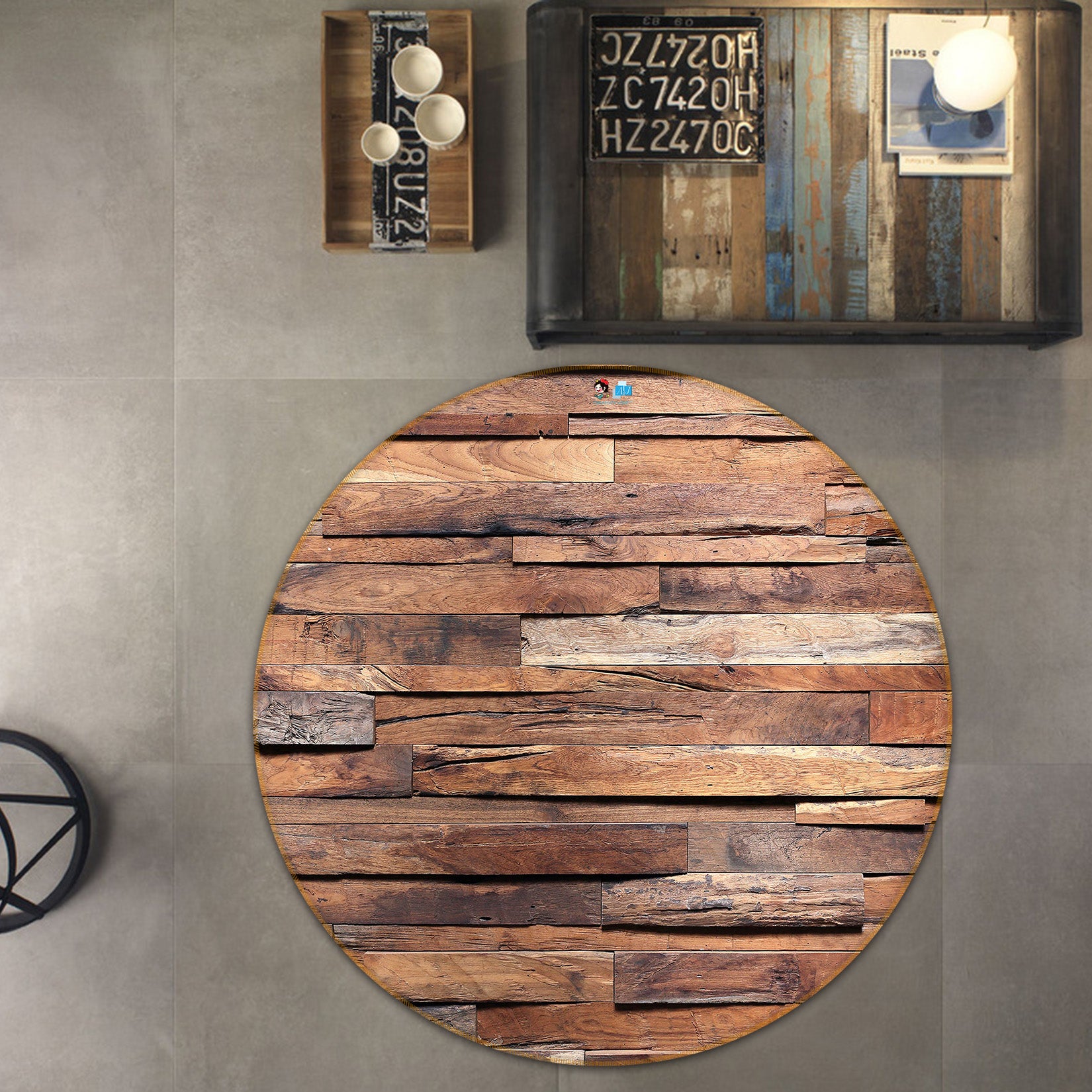 3D Wood Texture 72094 Round Non Slip Rug Mat