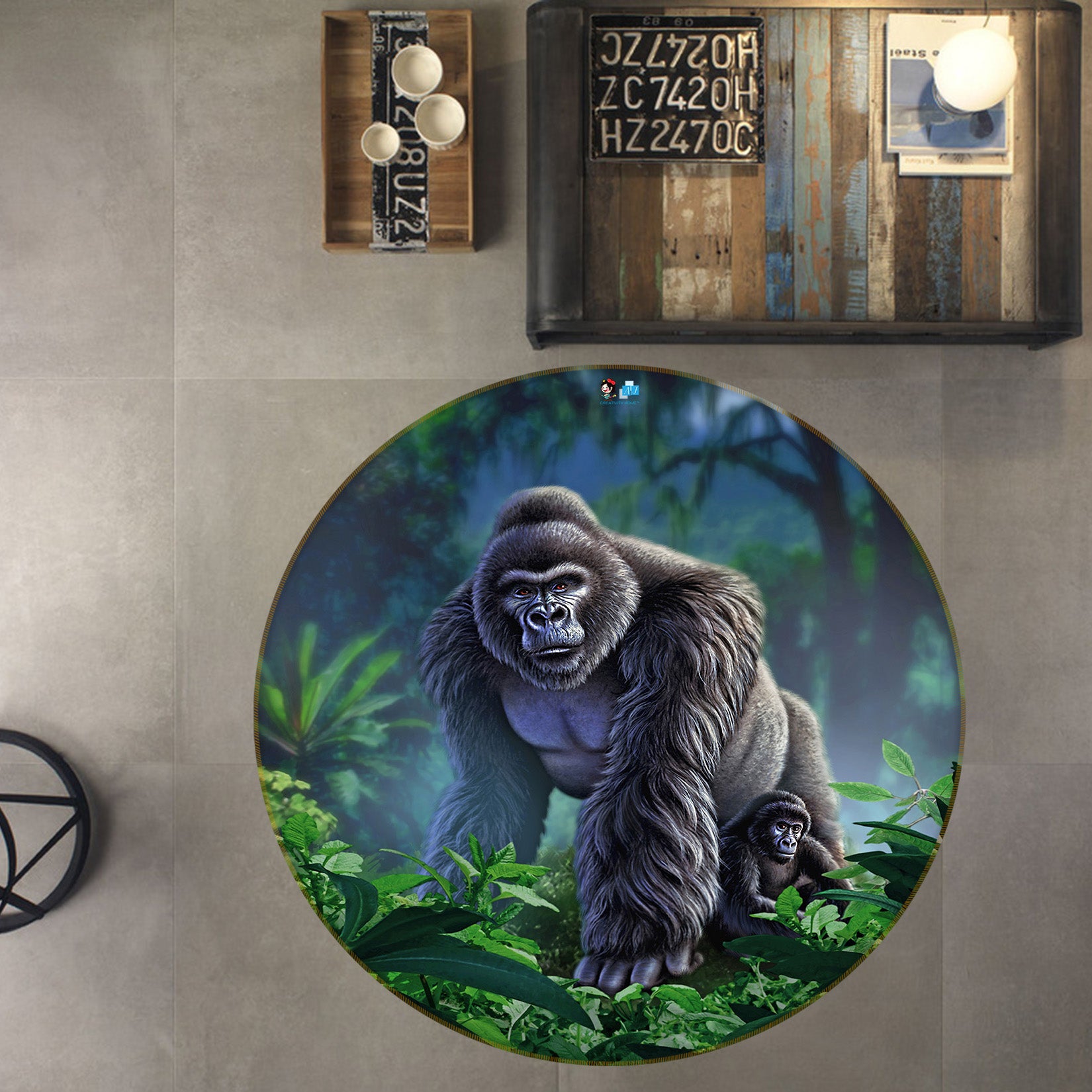 3D Orangutan 83134 Jerry LoFaro Rug Round Non Slip Rug Mat
