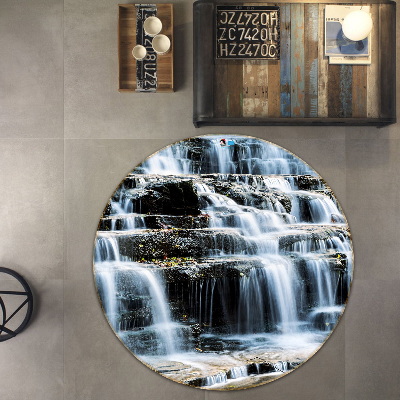 3D Waterfall 74150 Round Non Slip Rug Mat