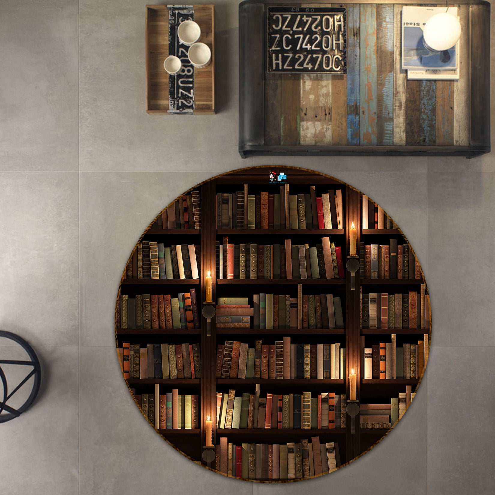 3D Bookshelf 72092 Round Non Slip Rug Mat