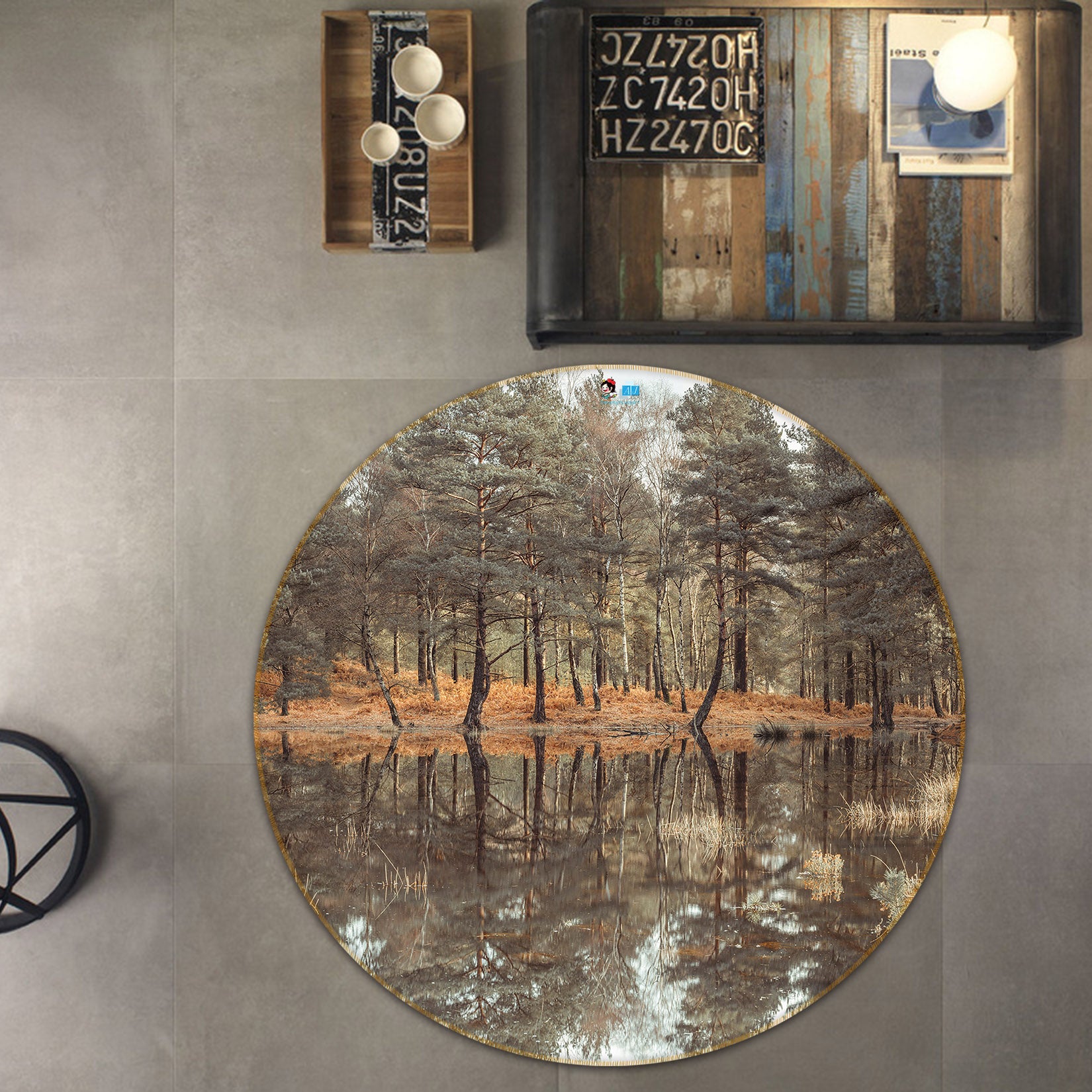 3D Clean River Water 7385 Assaf Frank Rug Round Non Slip Rug Mat