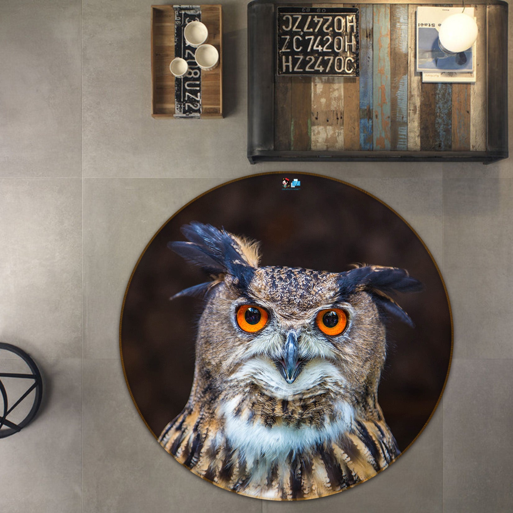 3D Owl 72116 Round Non Slip Rug Mat