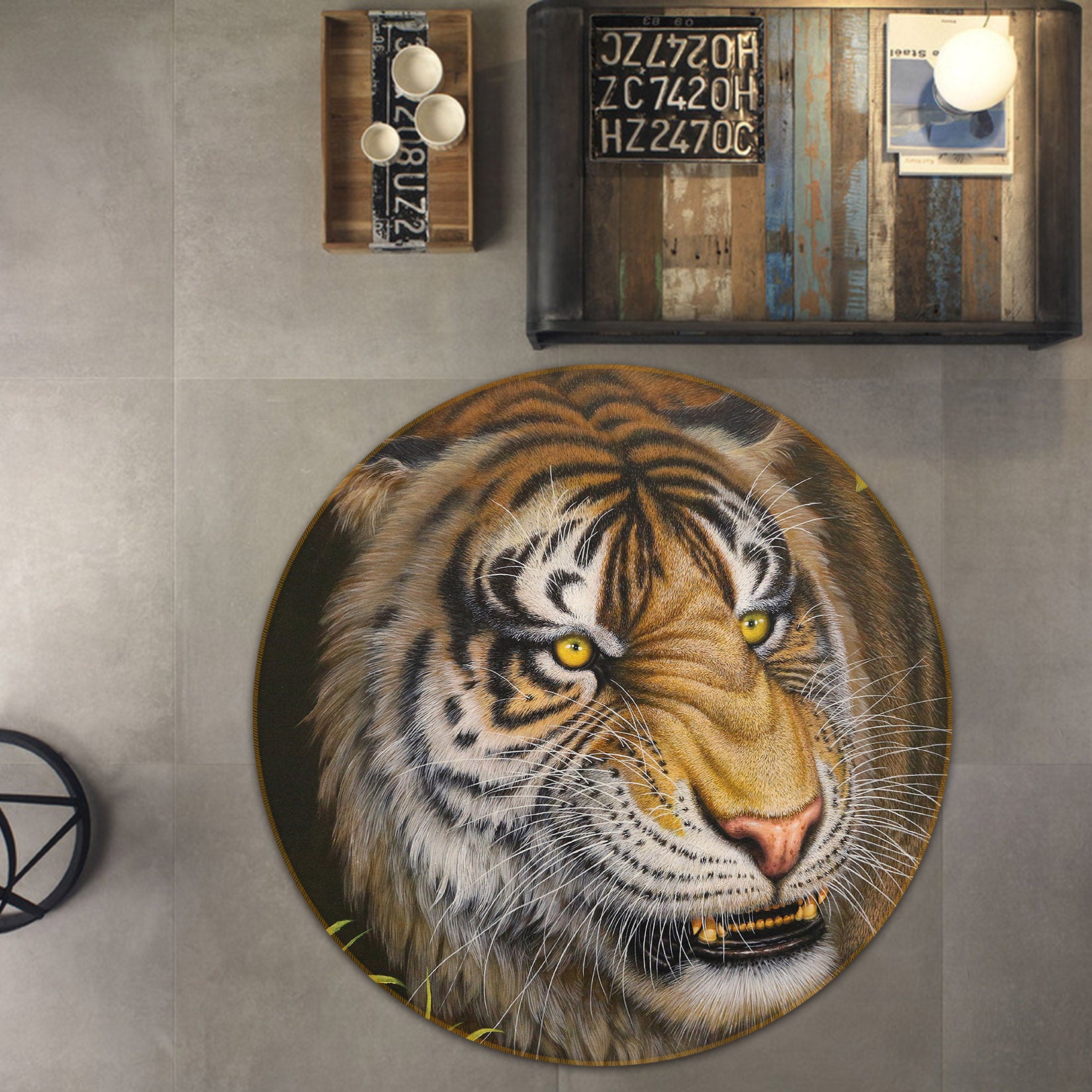 3D Tiger 38082 Animal Round Non Slip Rug Mat