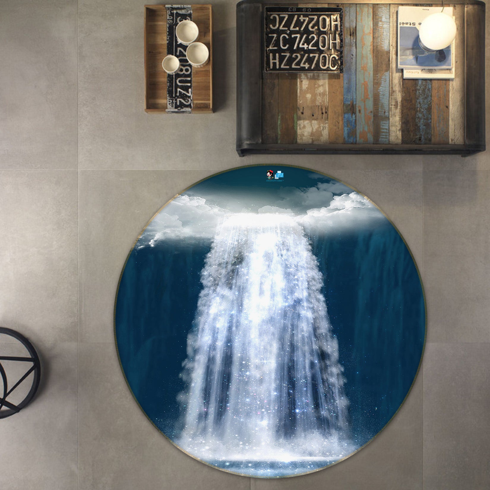 3D Waterfall 69104 Round Non Slip Rug Mat