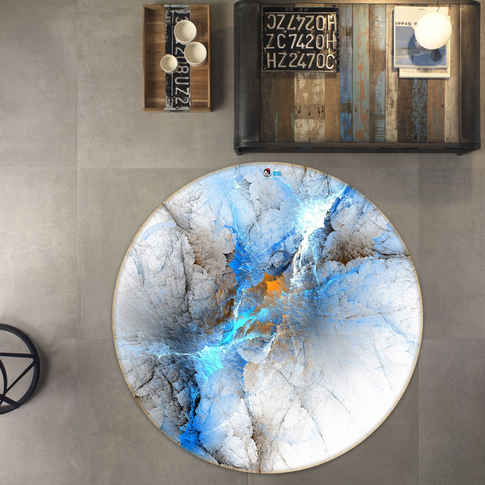 3D Abstract Blue 80219 Round Non Slip Rug Mat