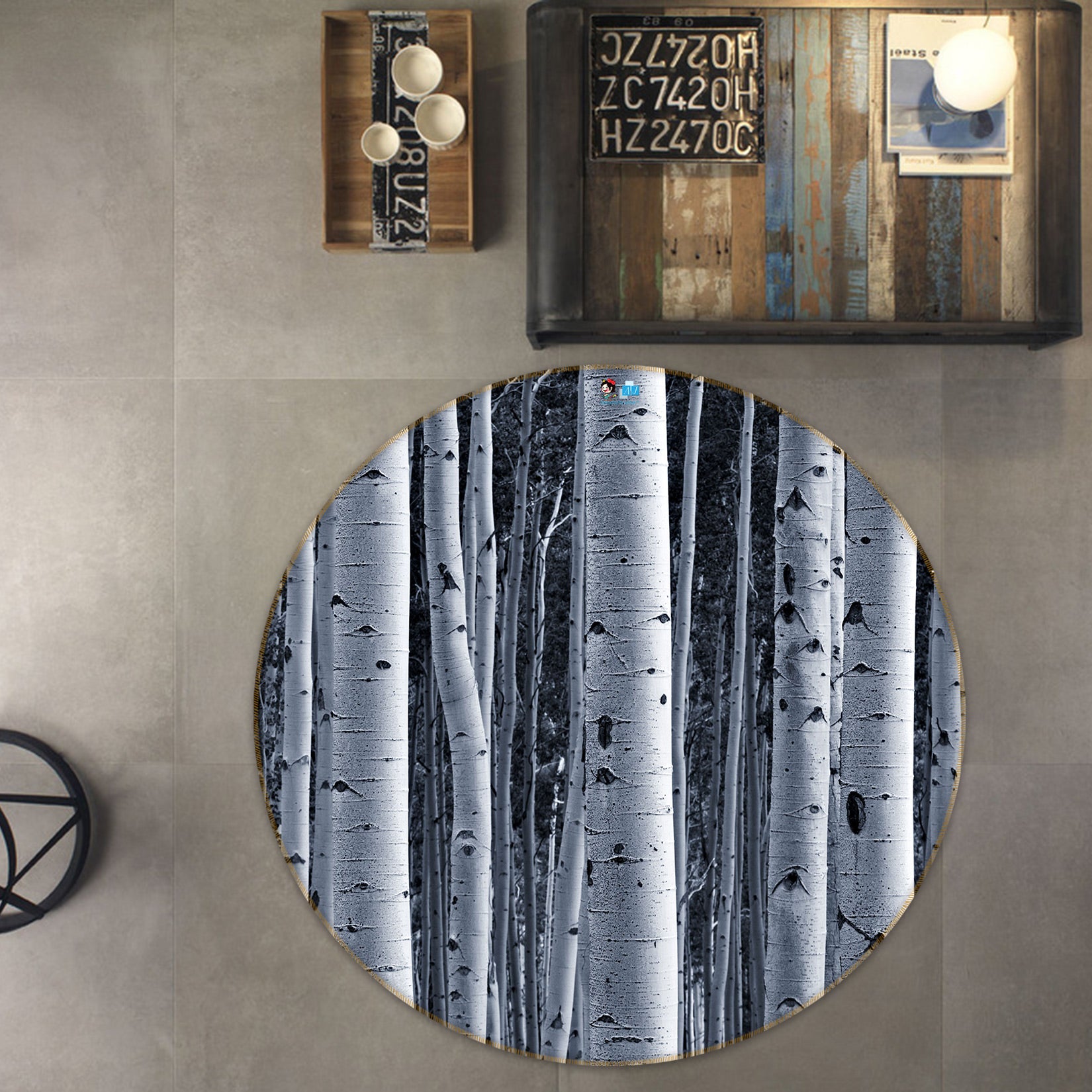 3D Woods White Trunk 72148 Round Non Slip Rug Mat