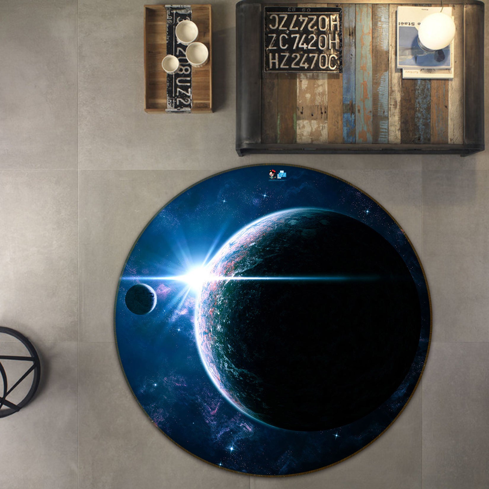 3D Space Planet 72297 Round Non Slip Rug Mat