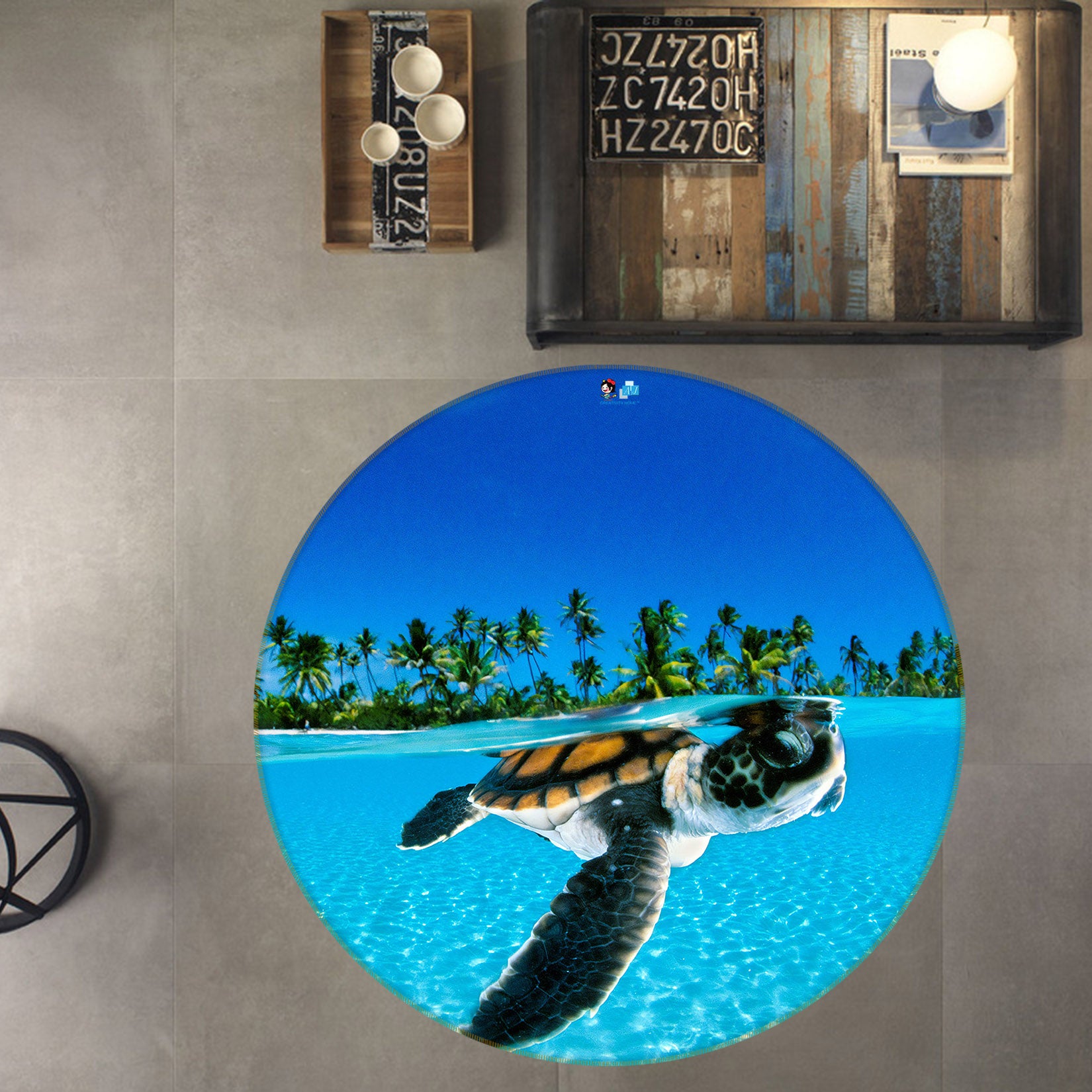 3D Sea Turtle 74031 Round Non Slip Rug Mat