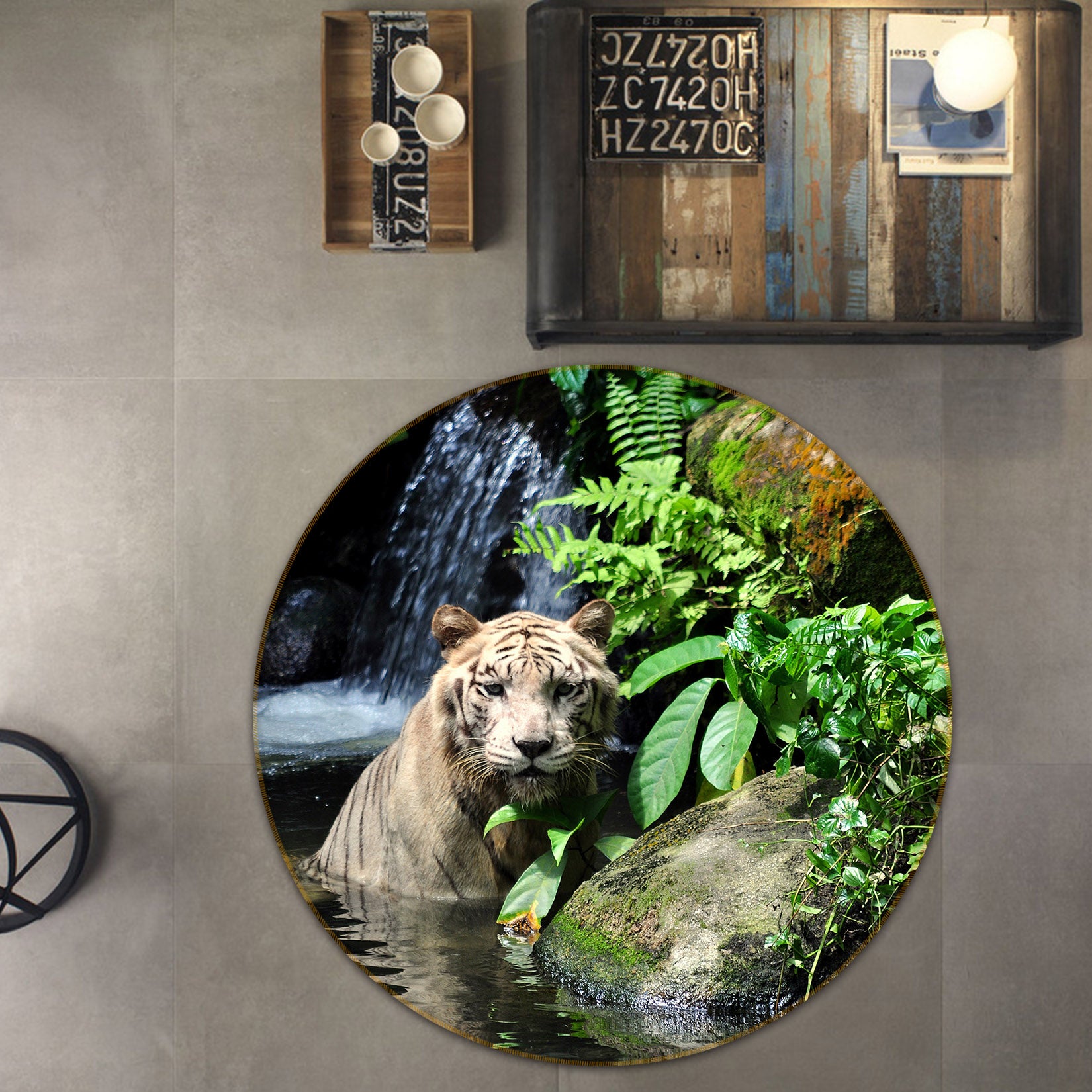 3D Water Tiger 38059 Animal Round Non Slip Rug Mat