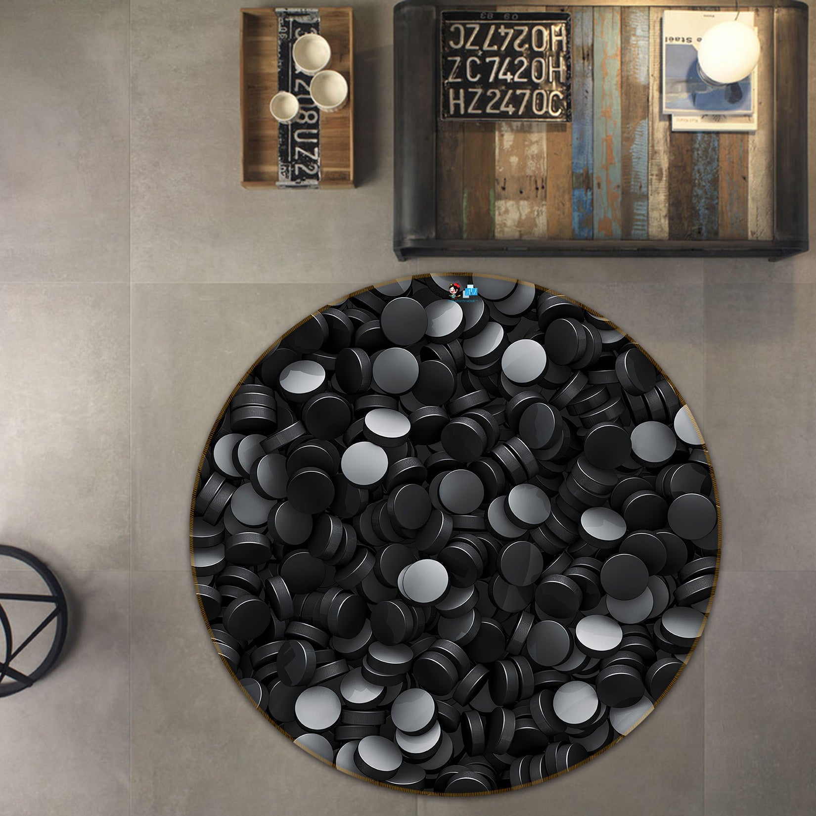 3D Black Stone 74134 Round Non Slip Rug Mat