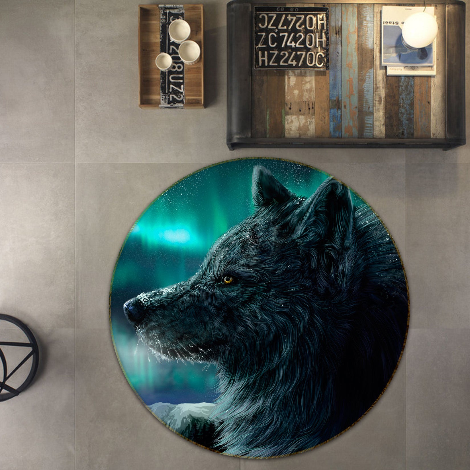 3D Wolf 38054 Animal Round Non Slip Rug Mat