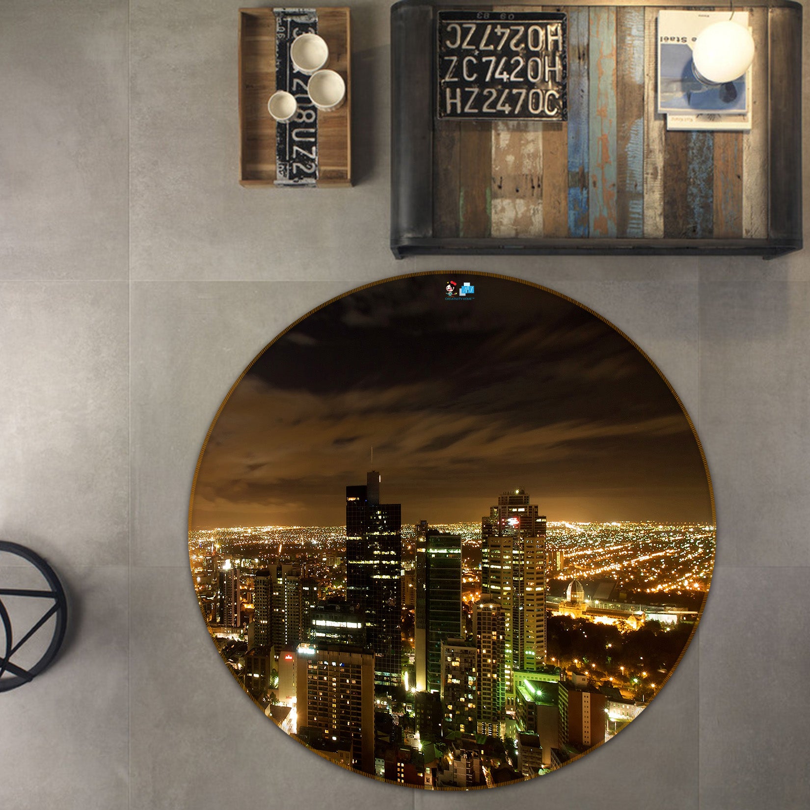 3D High-Rise Building 74111 Round Non Slip Rug Mat
