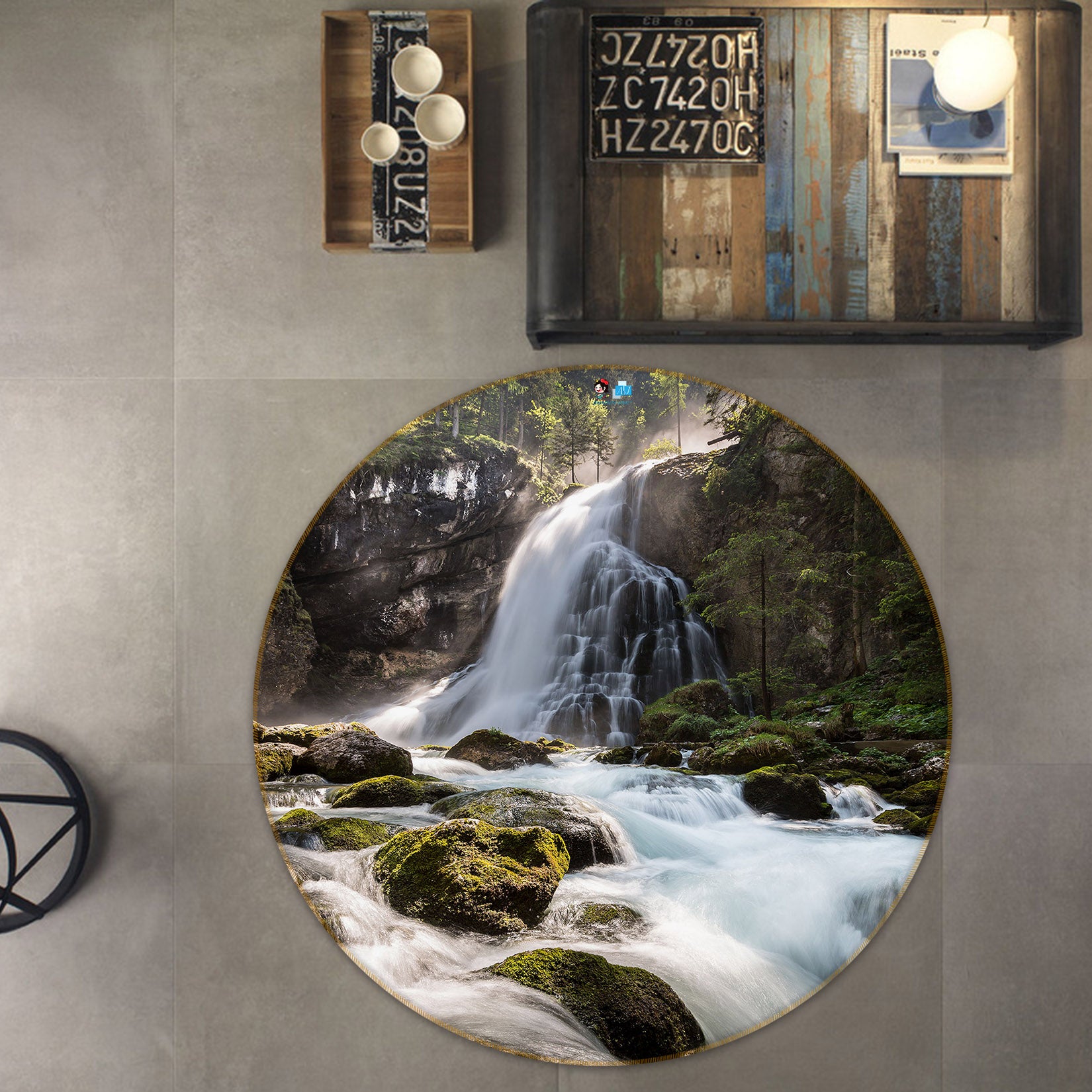 3D Waterfall 69068 Round Non Slip Rug Mat