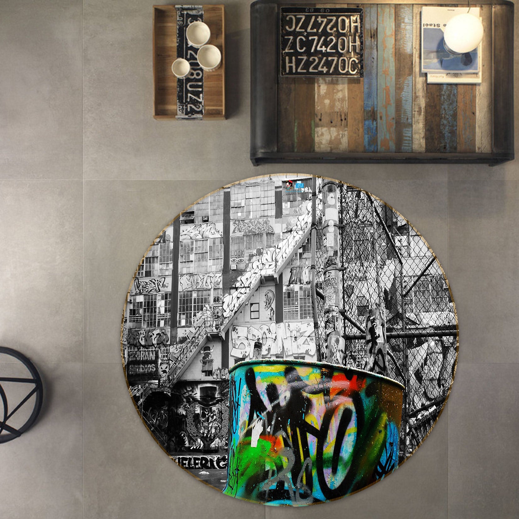 3D Graffiti 72225 Round Non Slip Rug Mat