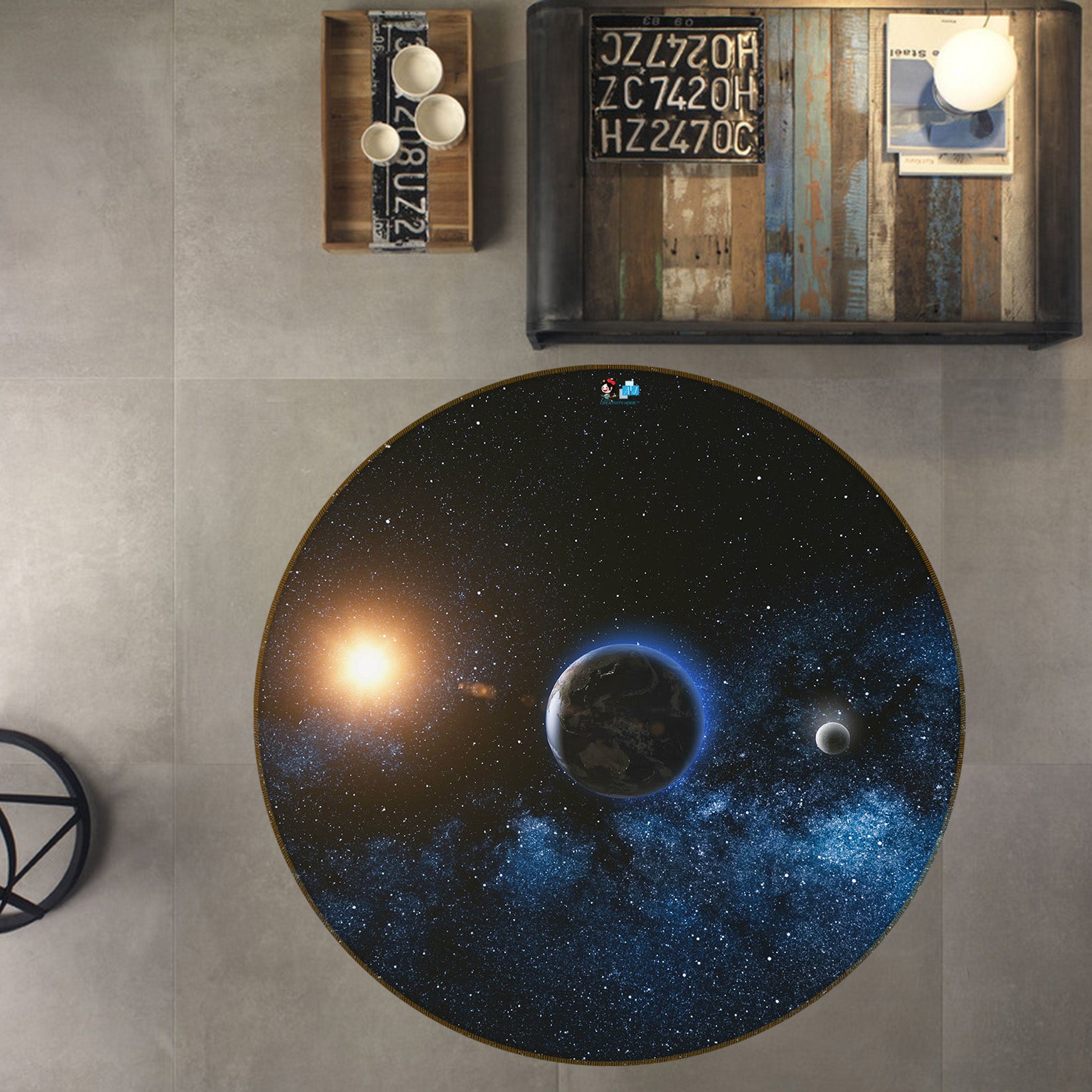 3D Starry Planet 75106 Round Non Slip Rug Mat