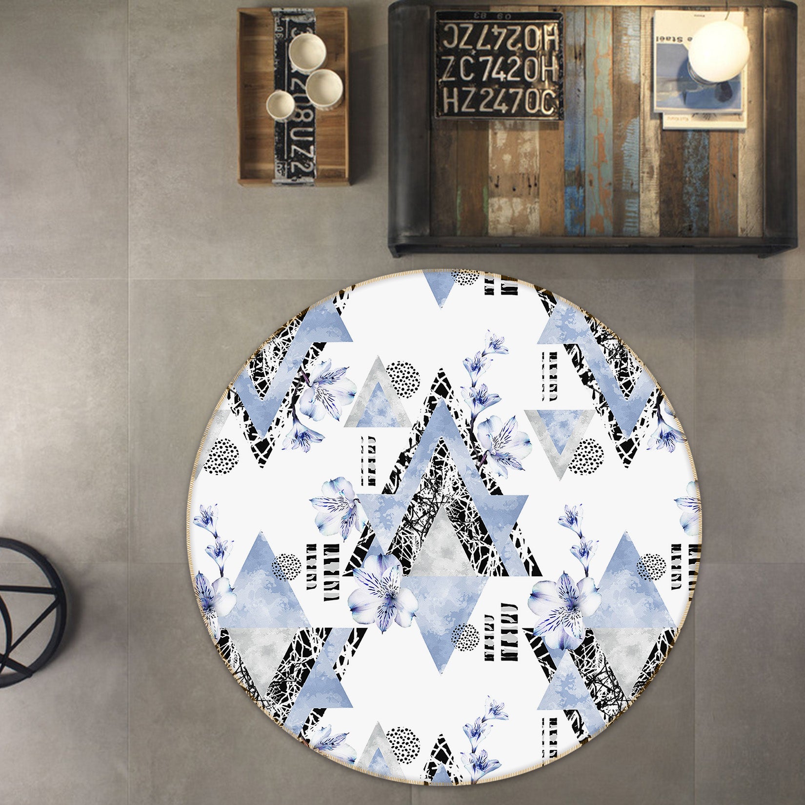 3D Triangle Pattern 29110 Round Non Slip Rug Mat
