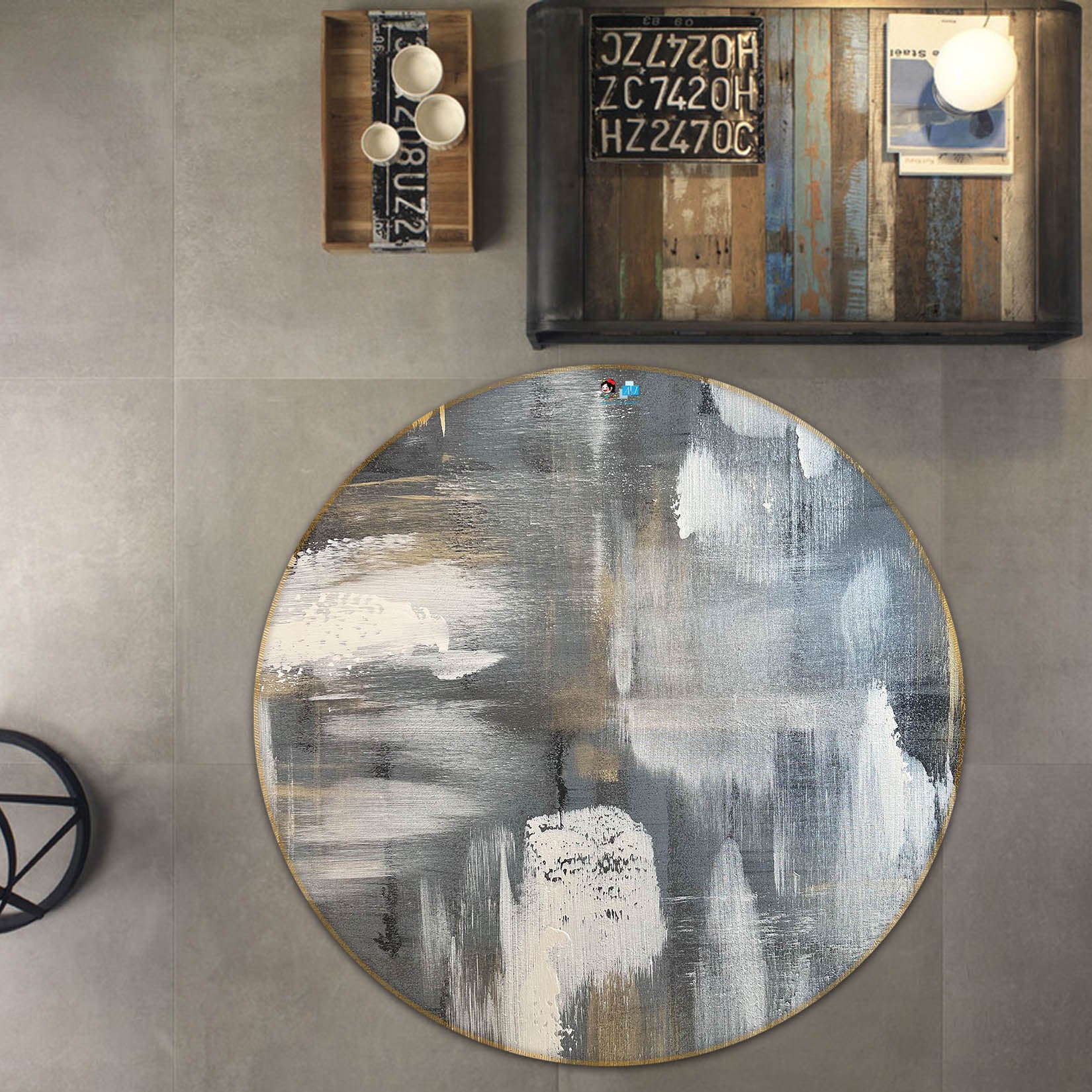 3D Ink Painting 4048 Skromova Marina Rug Round Non Slip Rug Mat