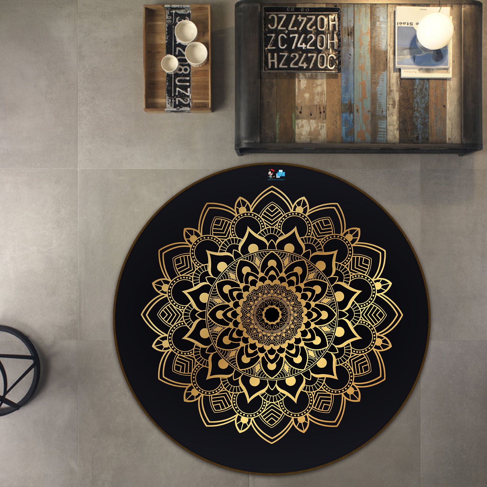 3D Golden Pattern 75020 Round Non Slip Rug Mat