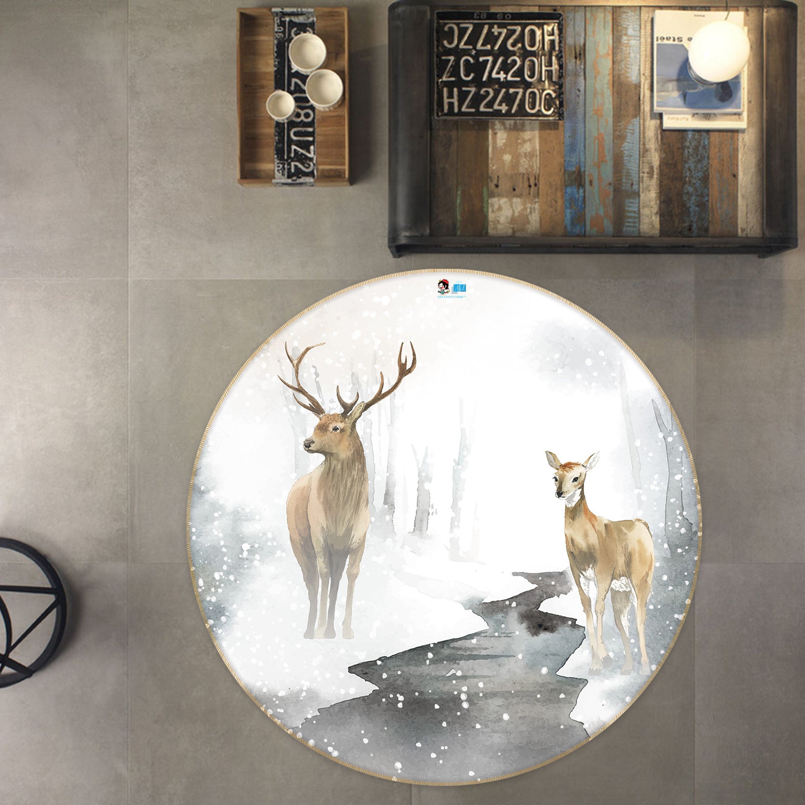 3D Deer 71266 Round Non Slip Rug Mat
