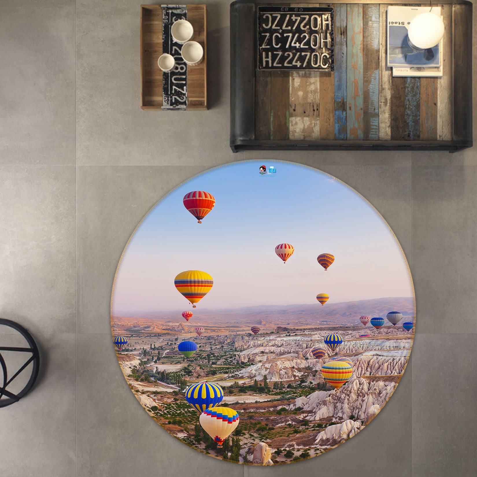 3D Hot Air Balloon 69186 Round Non Slip Rug Mat