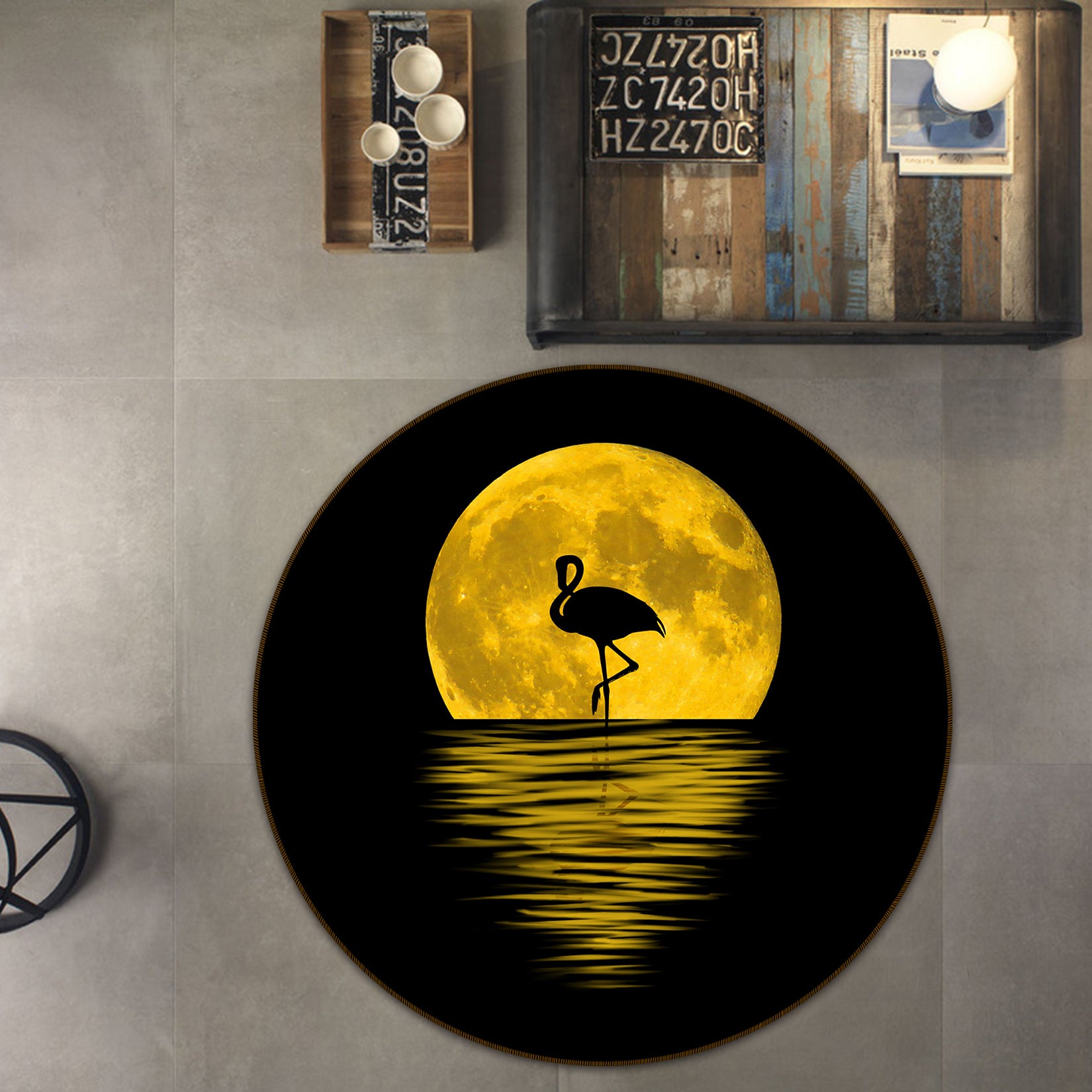3D Moon Crane 38033 Animal Round Non Slip Rug Mat